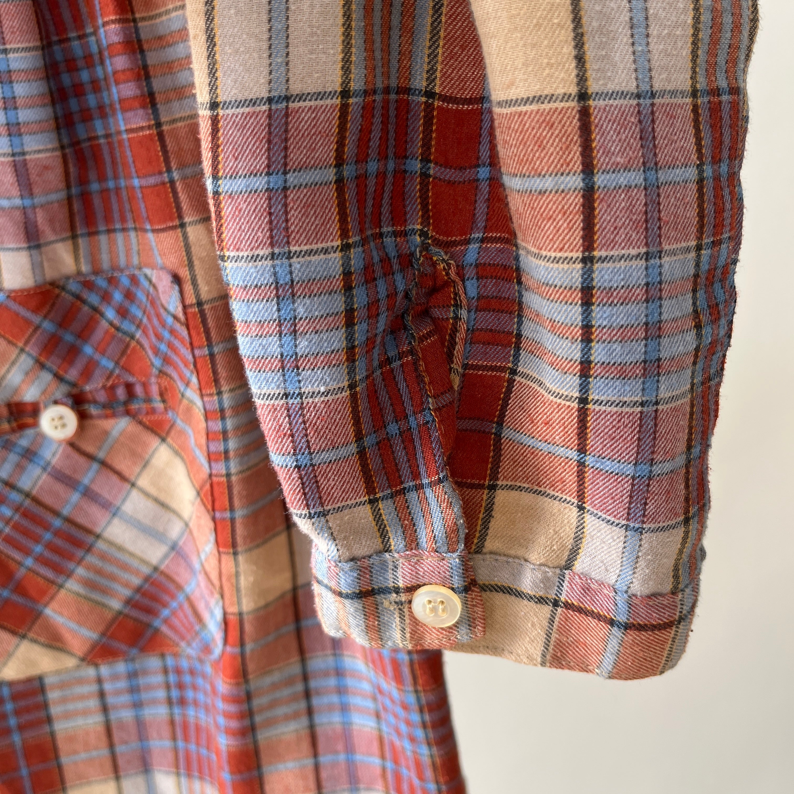 1970s Sweetest Henley Collared Plaid Shirt