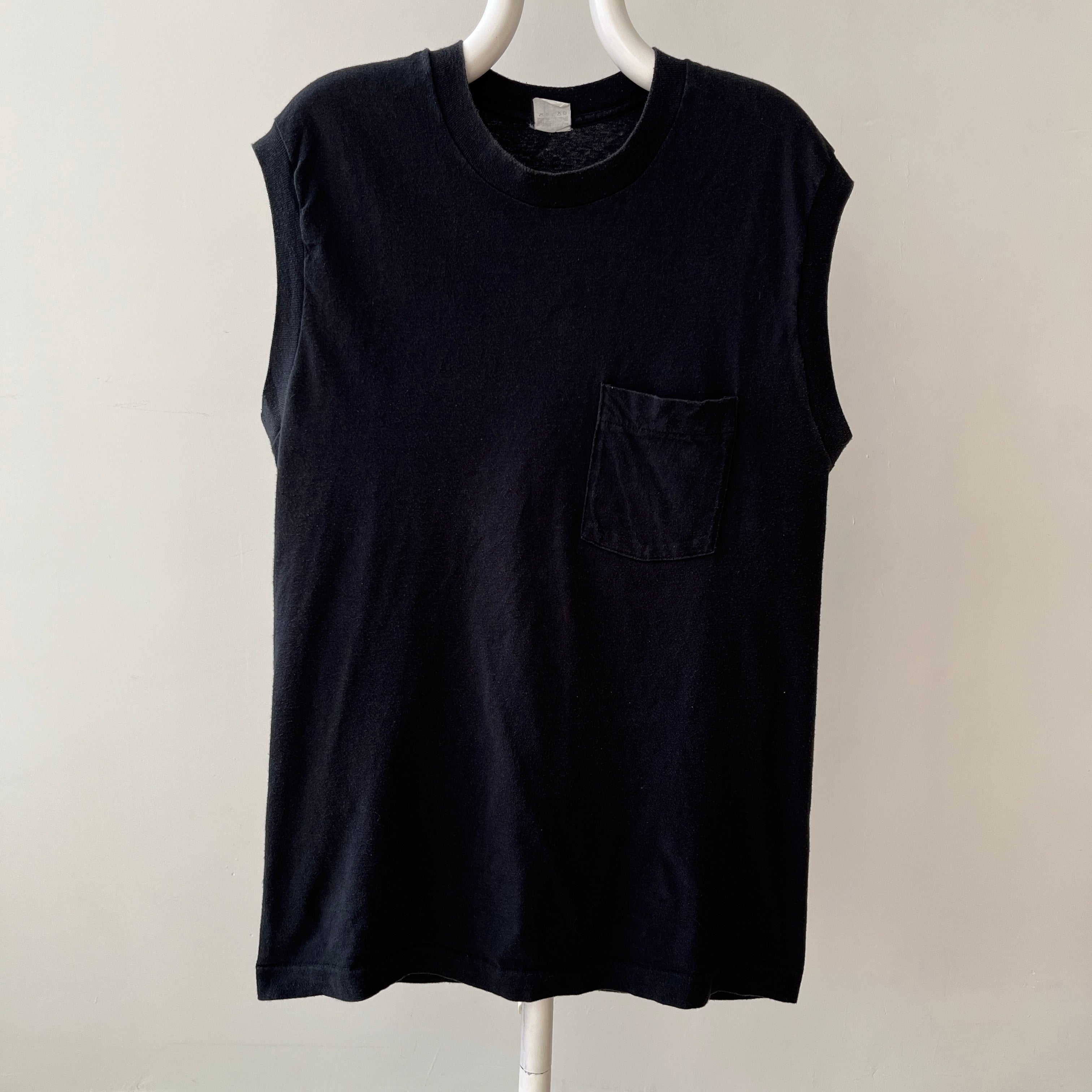 1990s Blank Black Muscle Pocket T Shirt