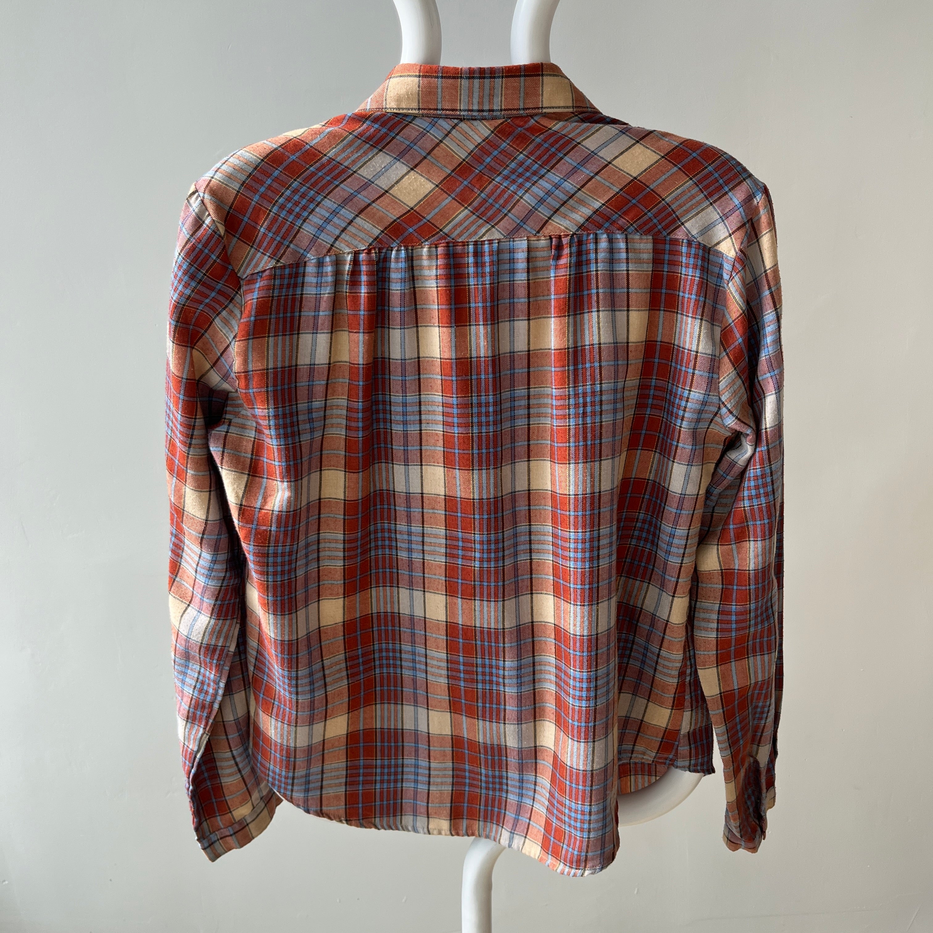 1970s Sweetest Henley Collared Plaid Shirt