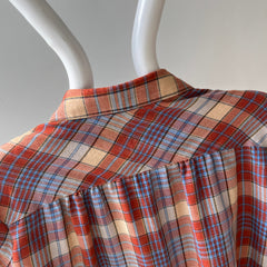 1970s Sweetest Henley Collared Plaid Shirt