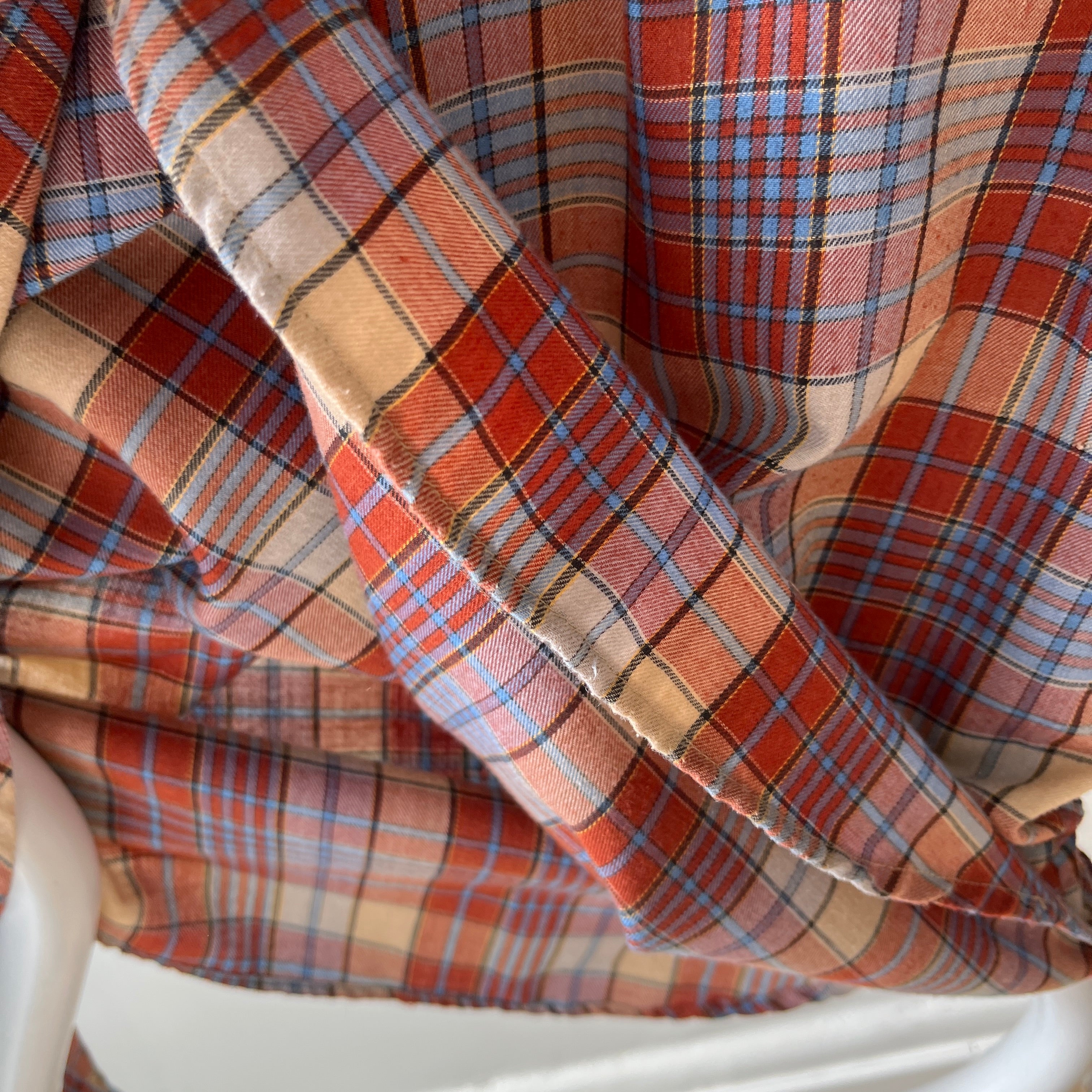 1970s Sweetest Henley Collared Plaid Shirt