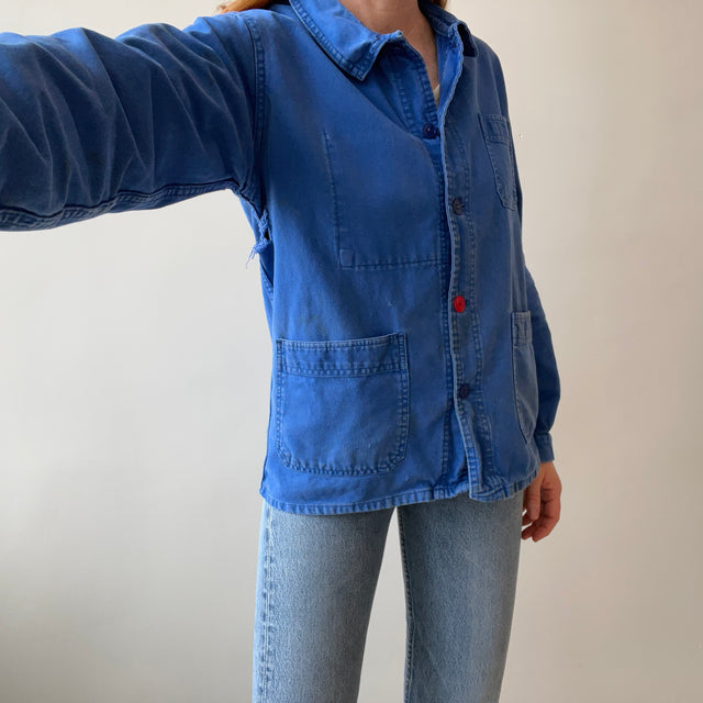 1980s Classic Chore Coat with a Single Red Button - Thrashed