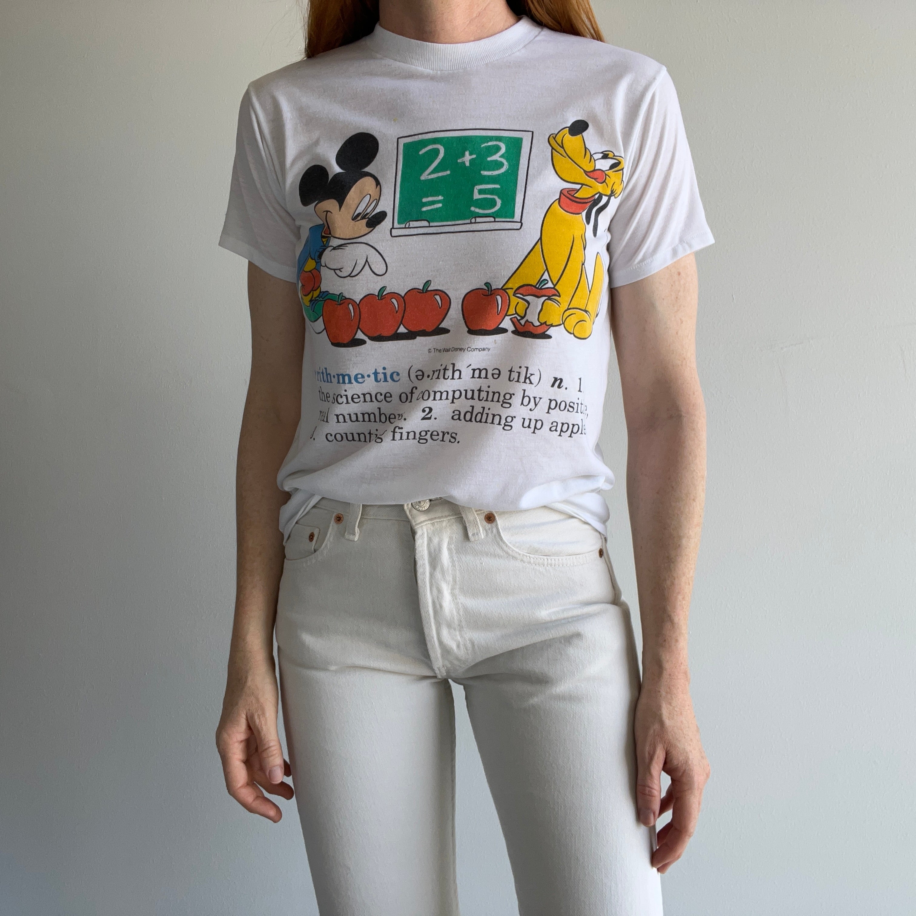 1980s Arithmetic Mickey and Snoopy Thinned Out T-Shirt