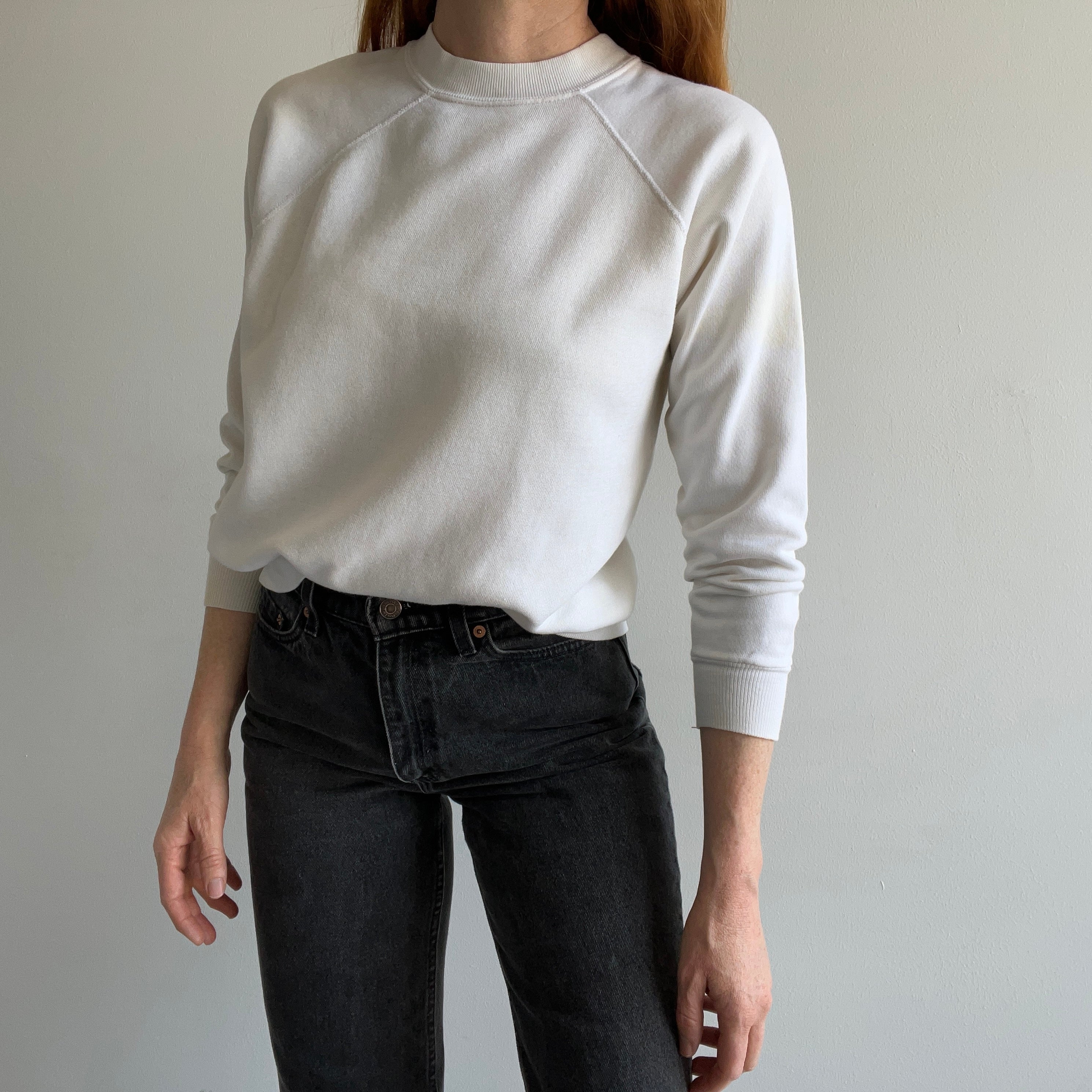 1980s Blank White Age Stained Raglan Sweatshirt