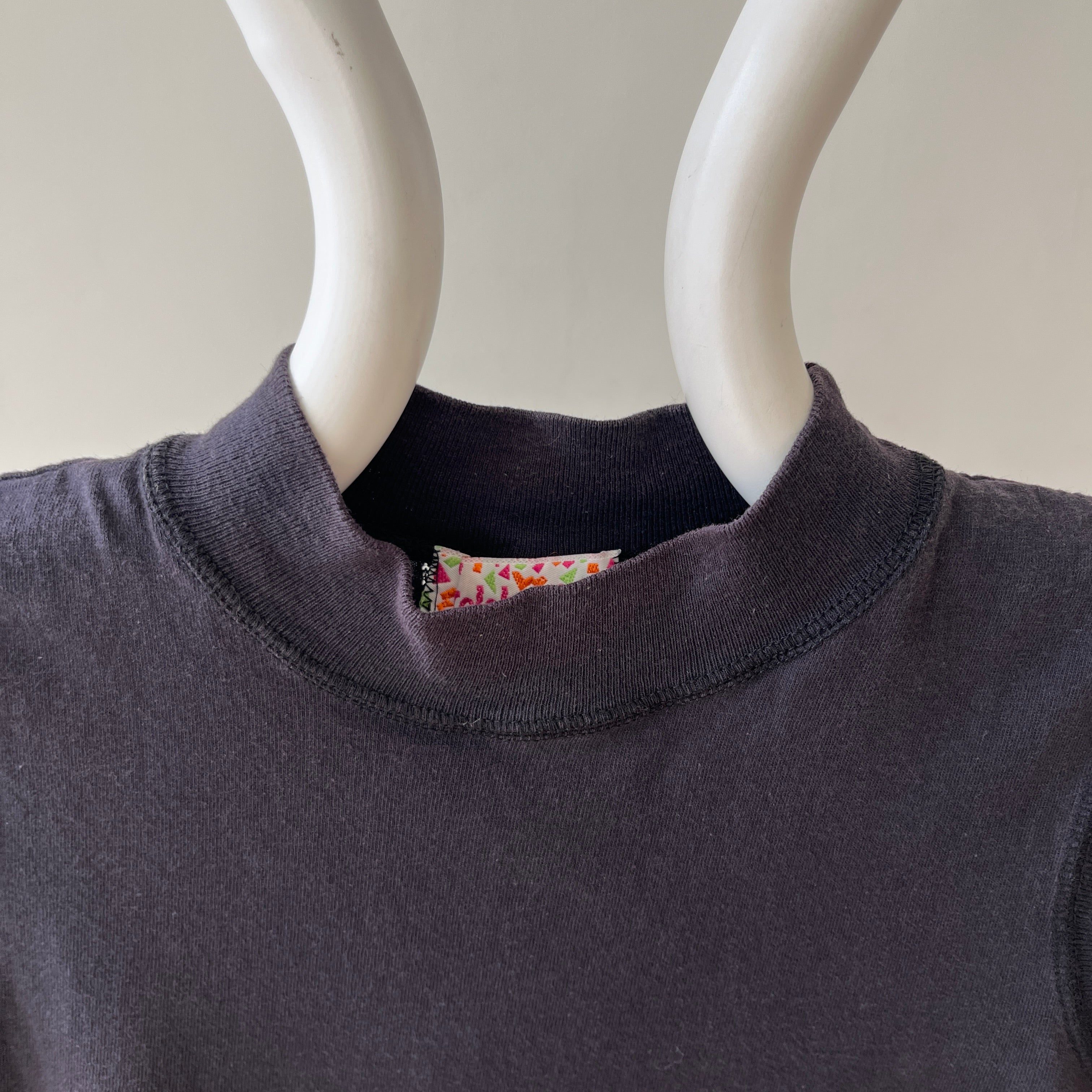 1980s Blank Black Mock Neck Muscle T Shirt