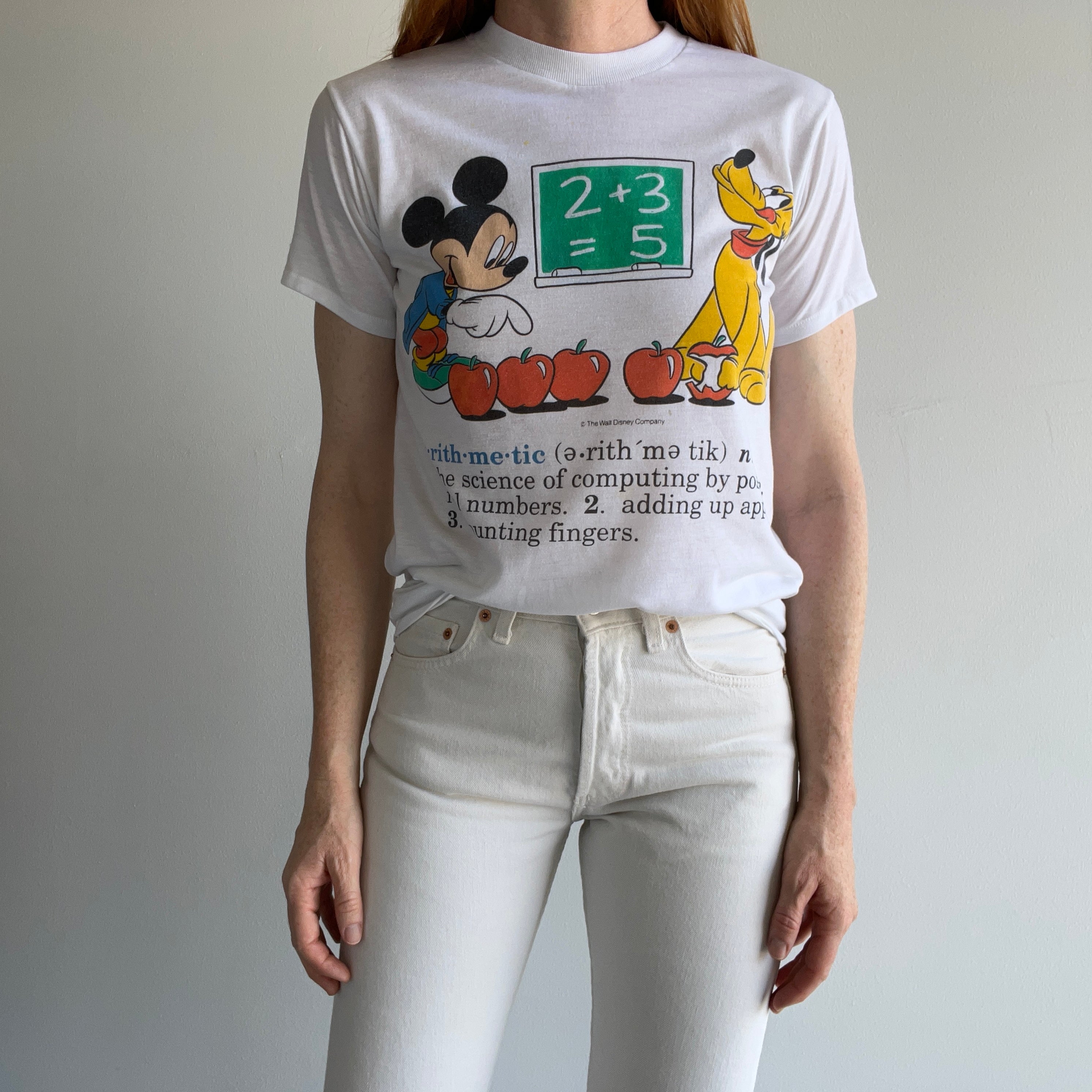 1980s Arithmetic Mickey and Snoopy Thinned Out T-Shirt