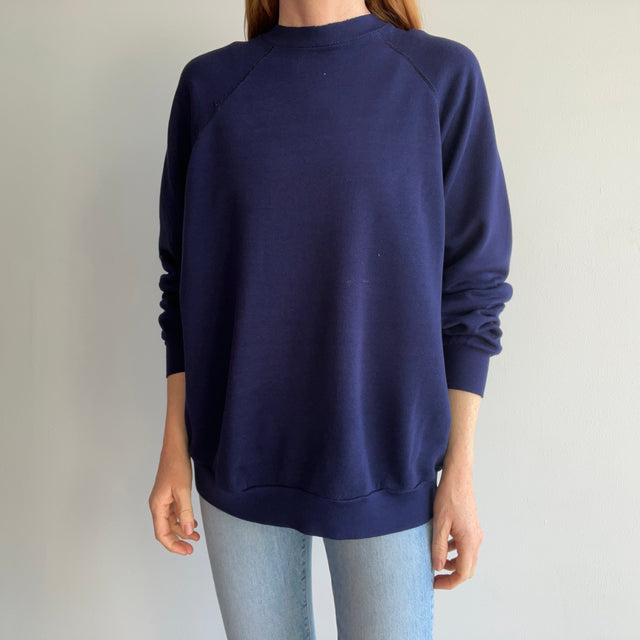 1970/80s Dark Navy Super Tattered and Also Super Soft Sweatshirt