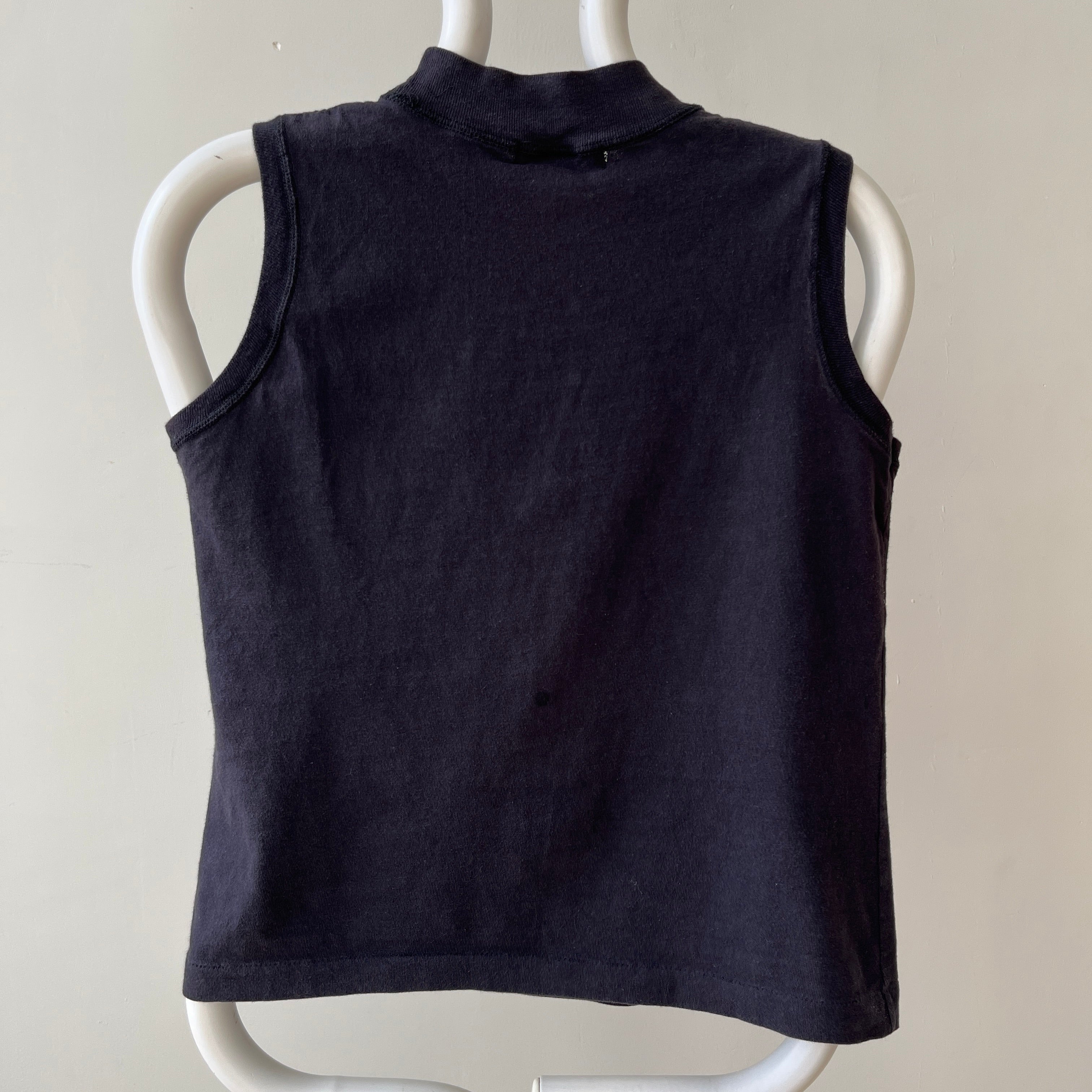 1980s Blank Black Mock Neck Muscle T Shirt
