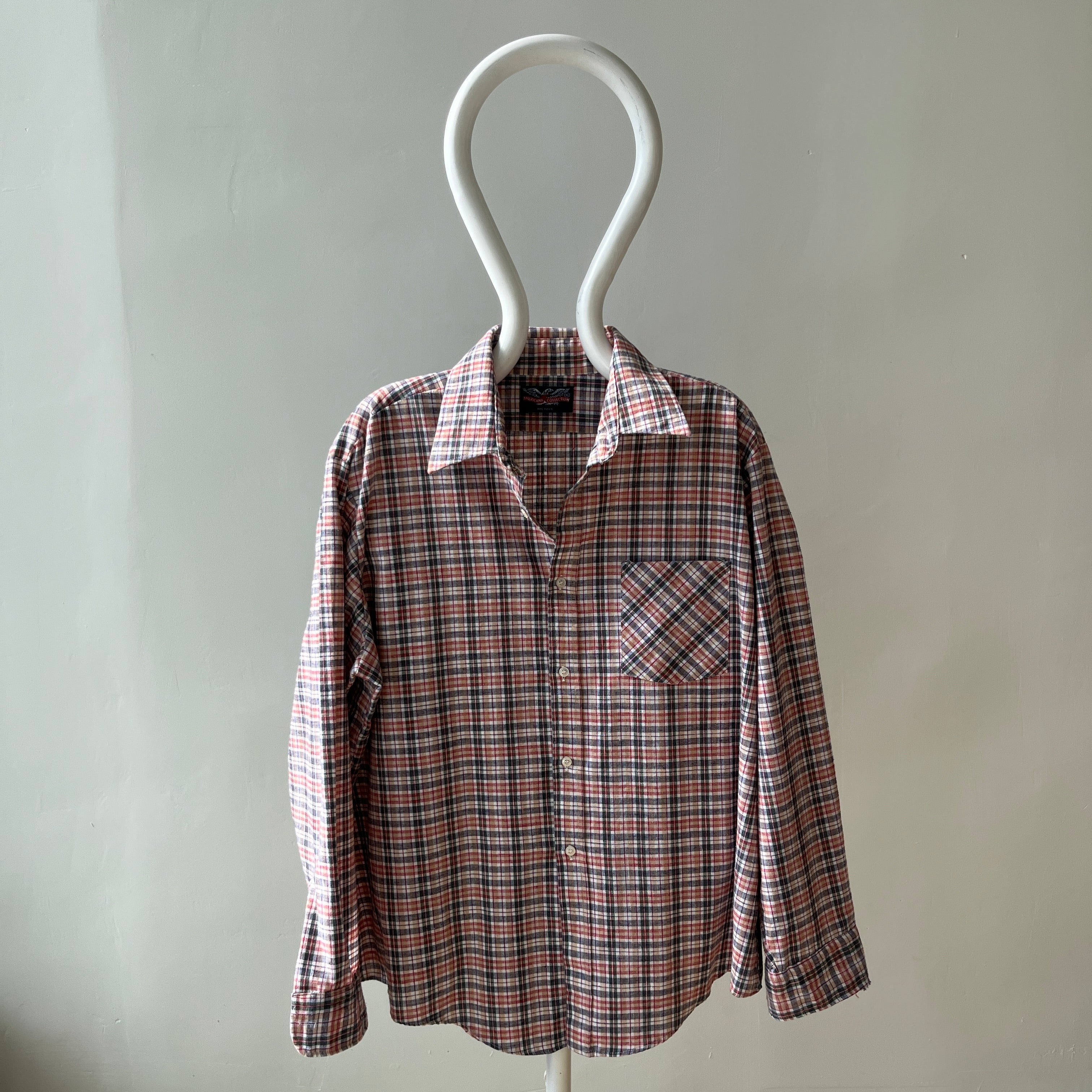 1990s Plaid Larger Cotton Blend Shirt