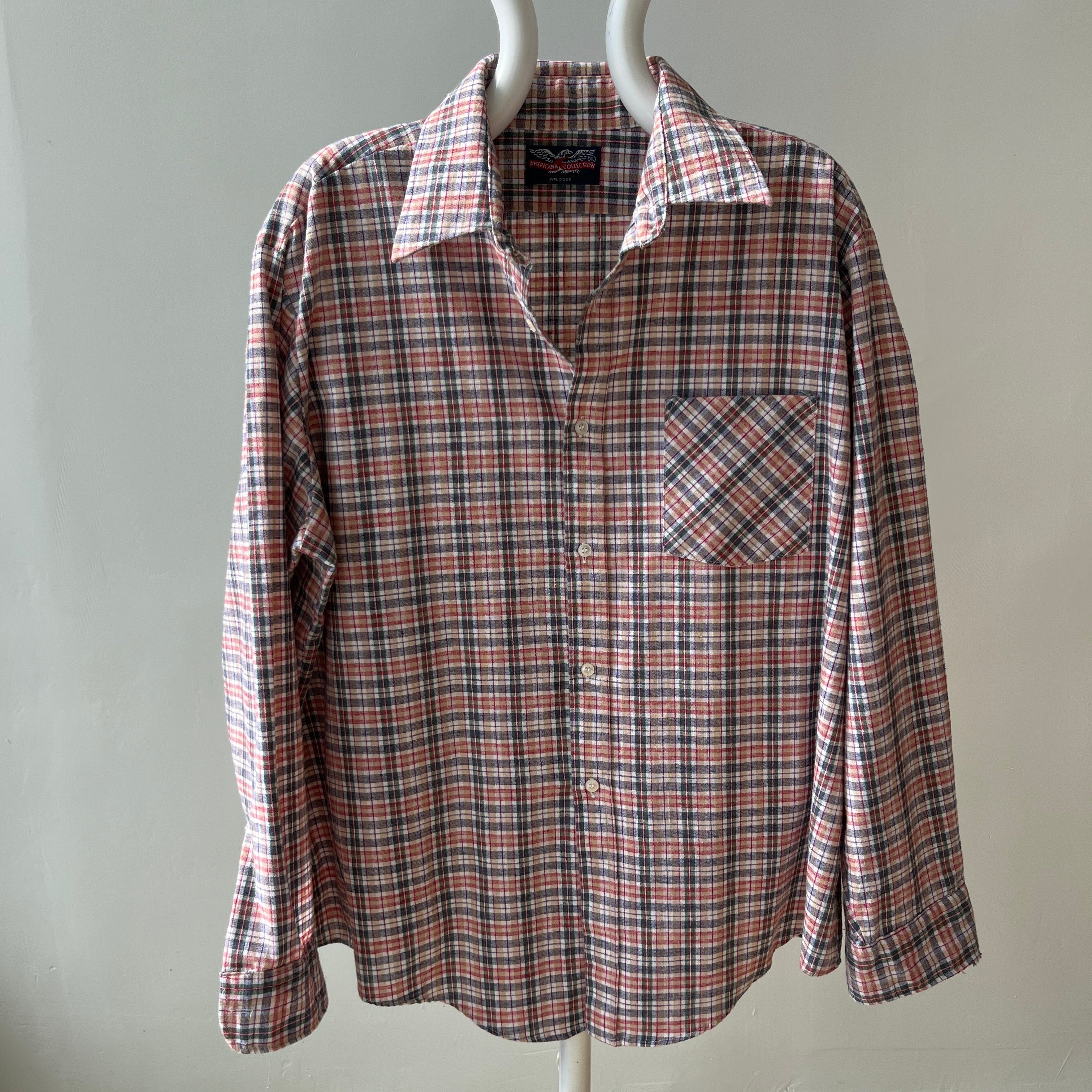 1990s Plaid Larger Cotton Blend Shirt