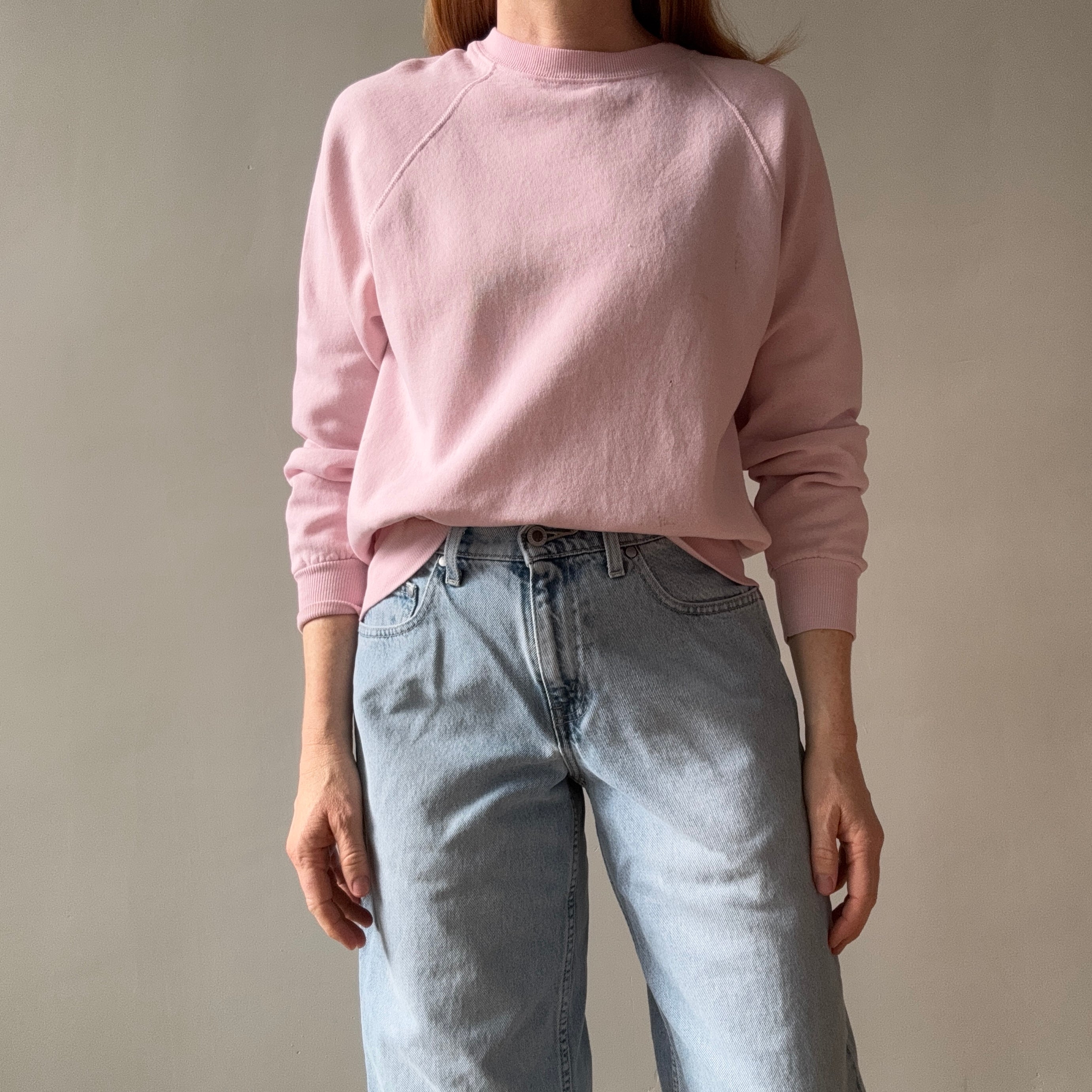 1980s Super Thinned Out Faded Pale Pink Raglan Sweatshirt - Did I say Thin?