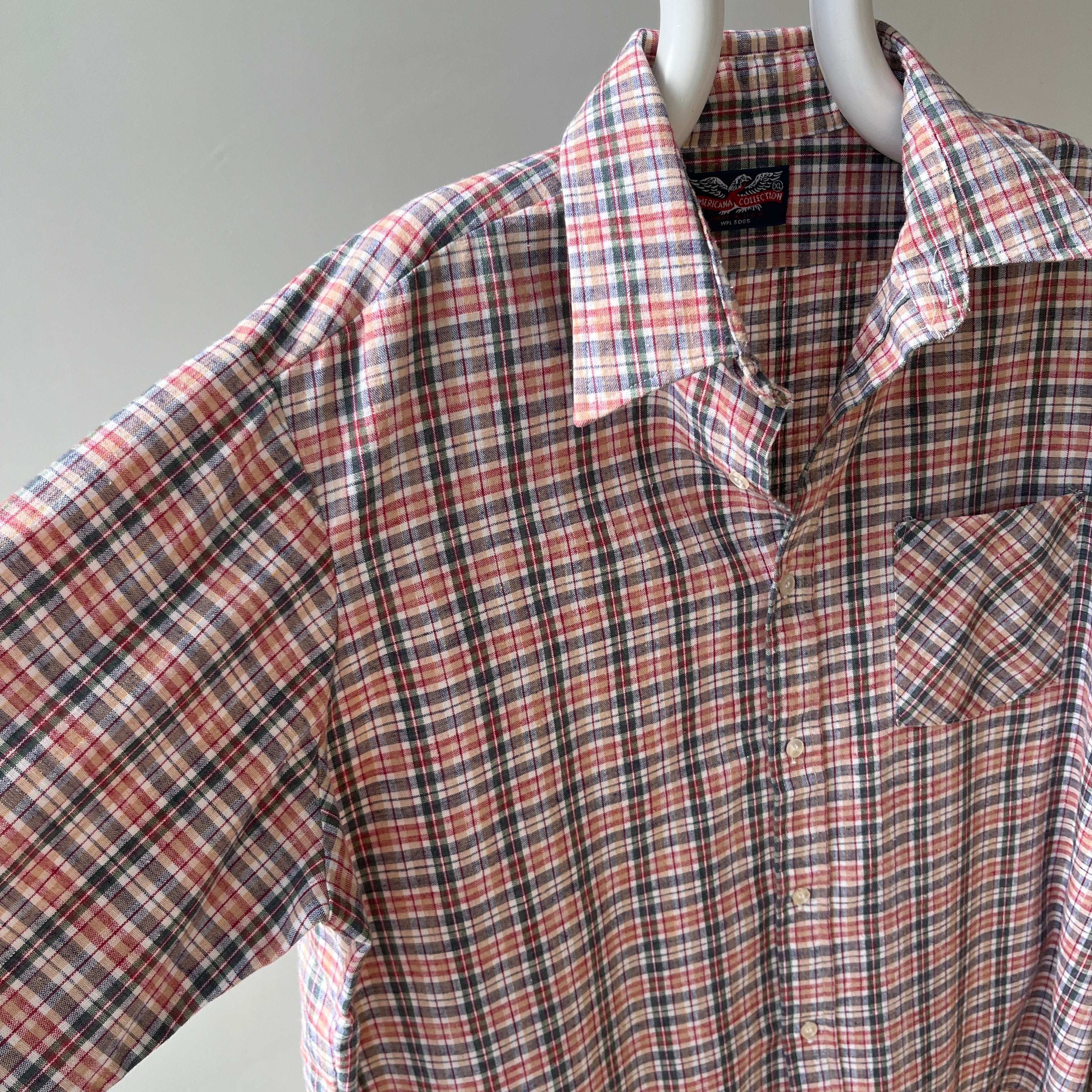 1990s Plaid Larger Cotton Blend Shirt