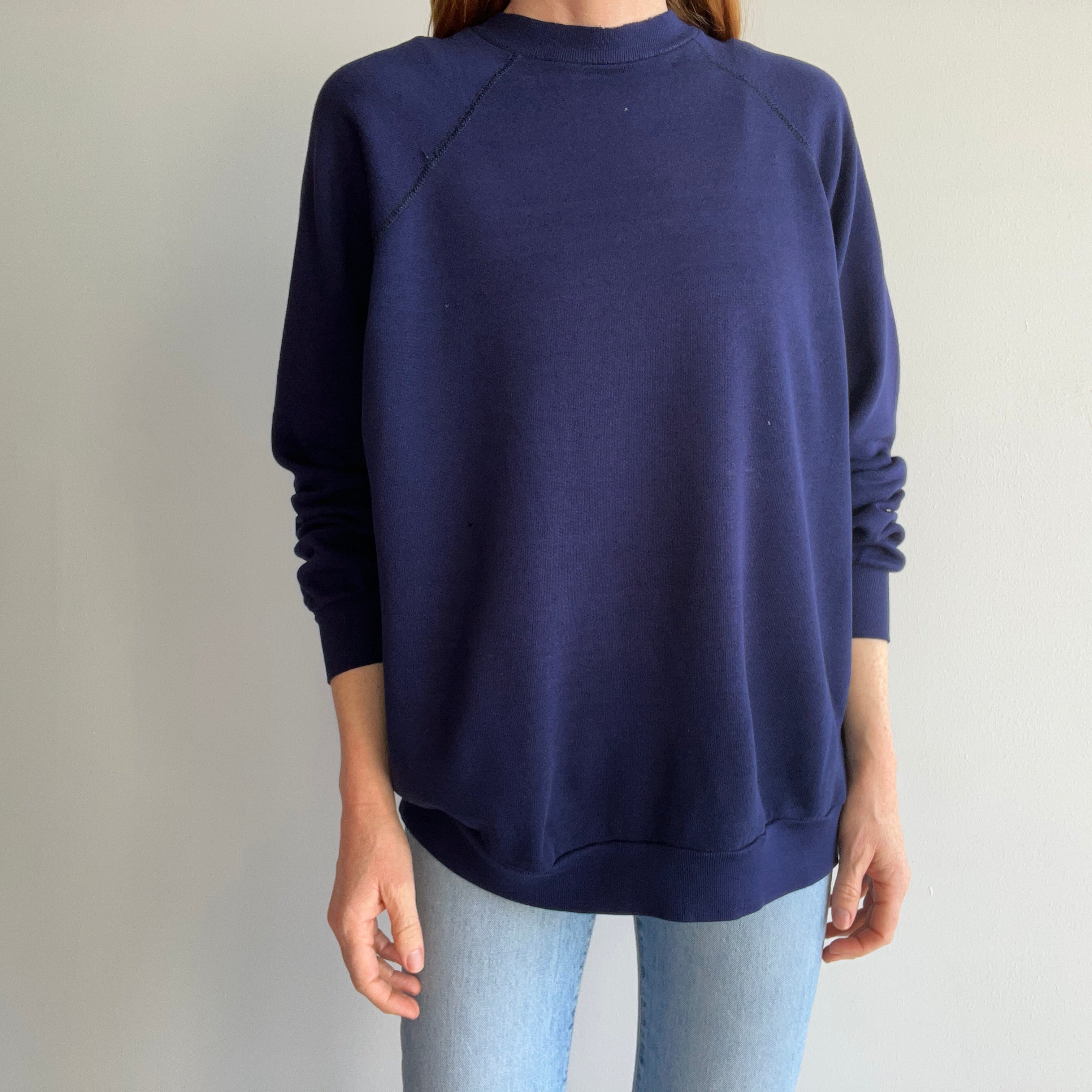 1970/80s Dark Navy Super Tattered and Also Super Soft Sweatshirt