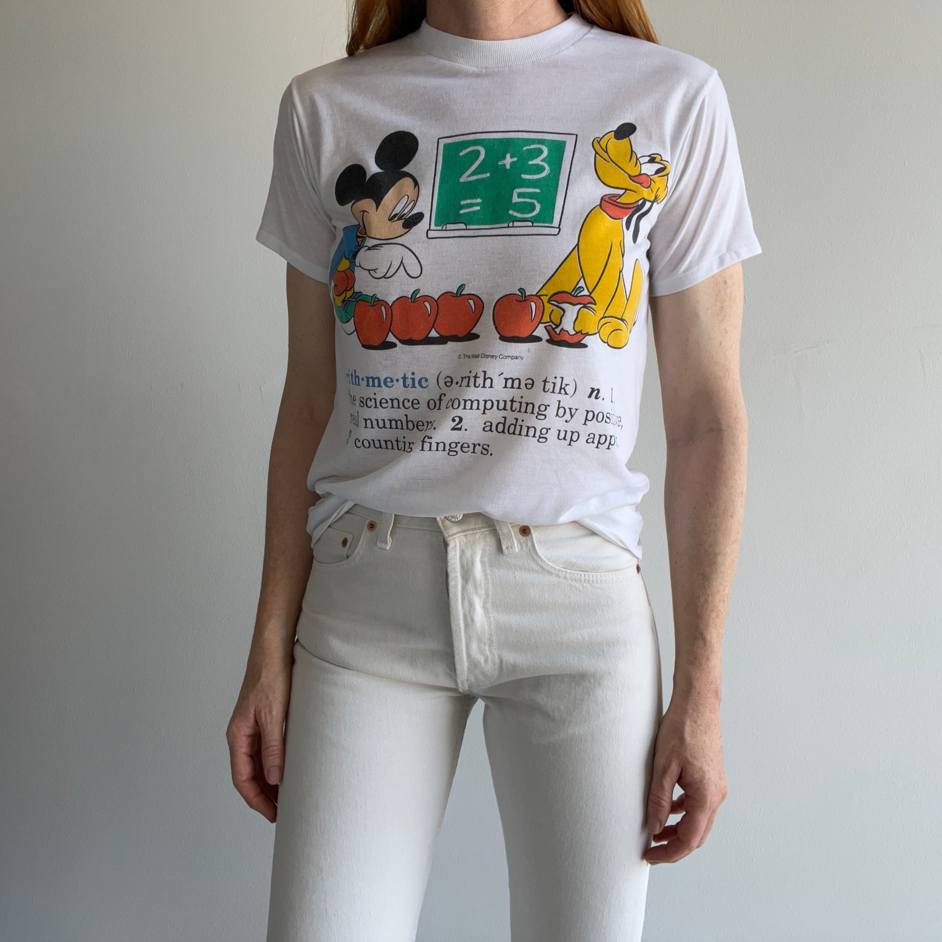 1980s Arithmetic Mickey and Snoopy Thinned Out T-Shirt