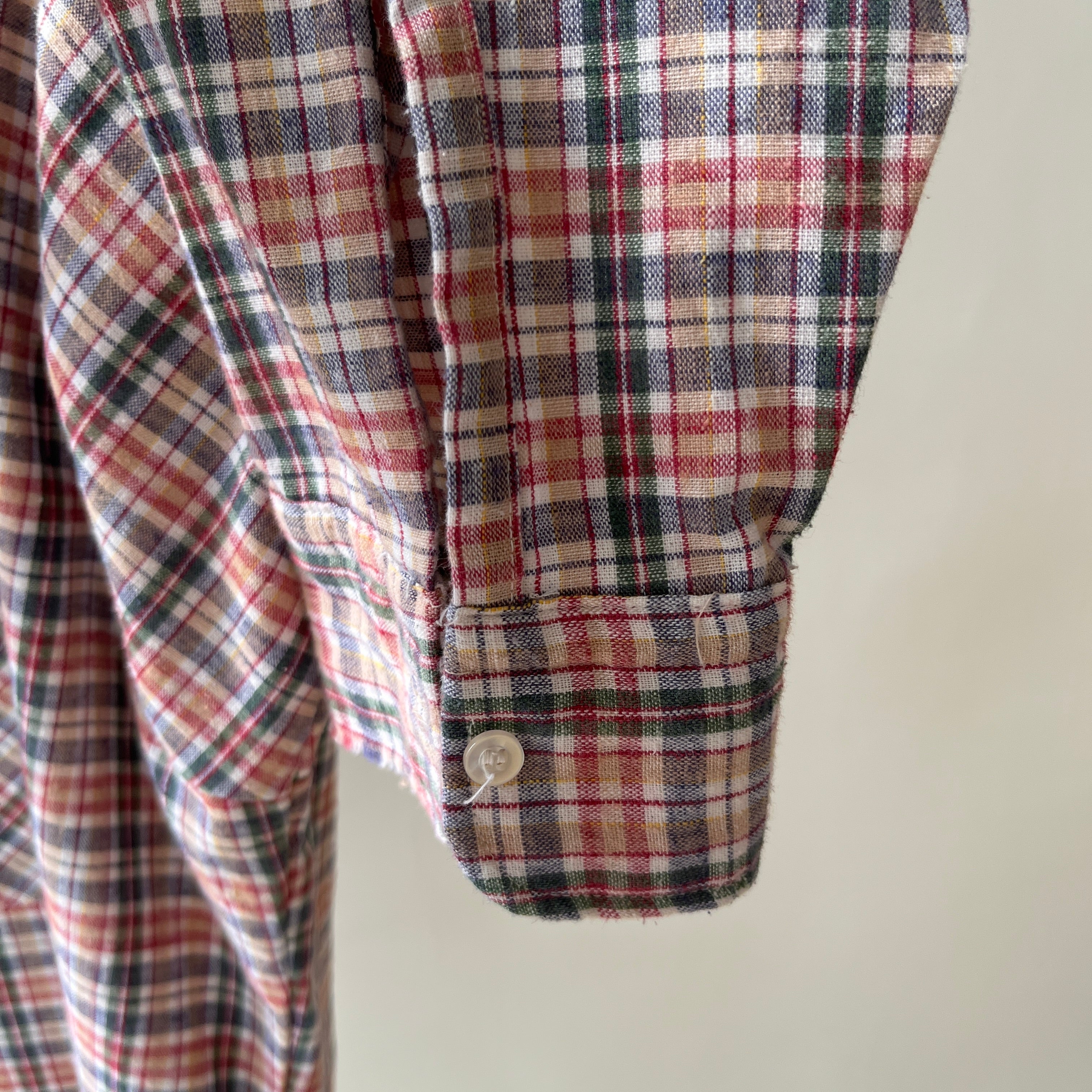 1990s Plaid Larger Cotton Blend Shirt