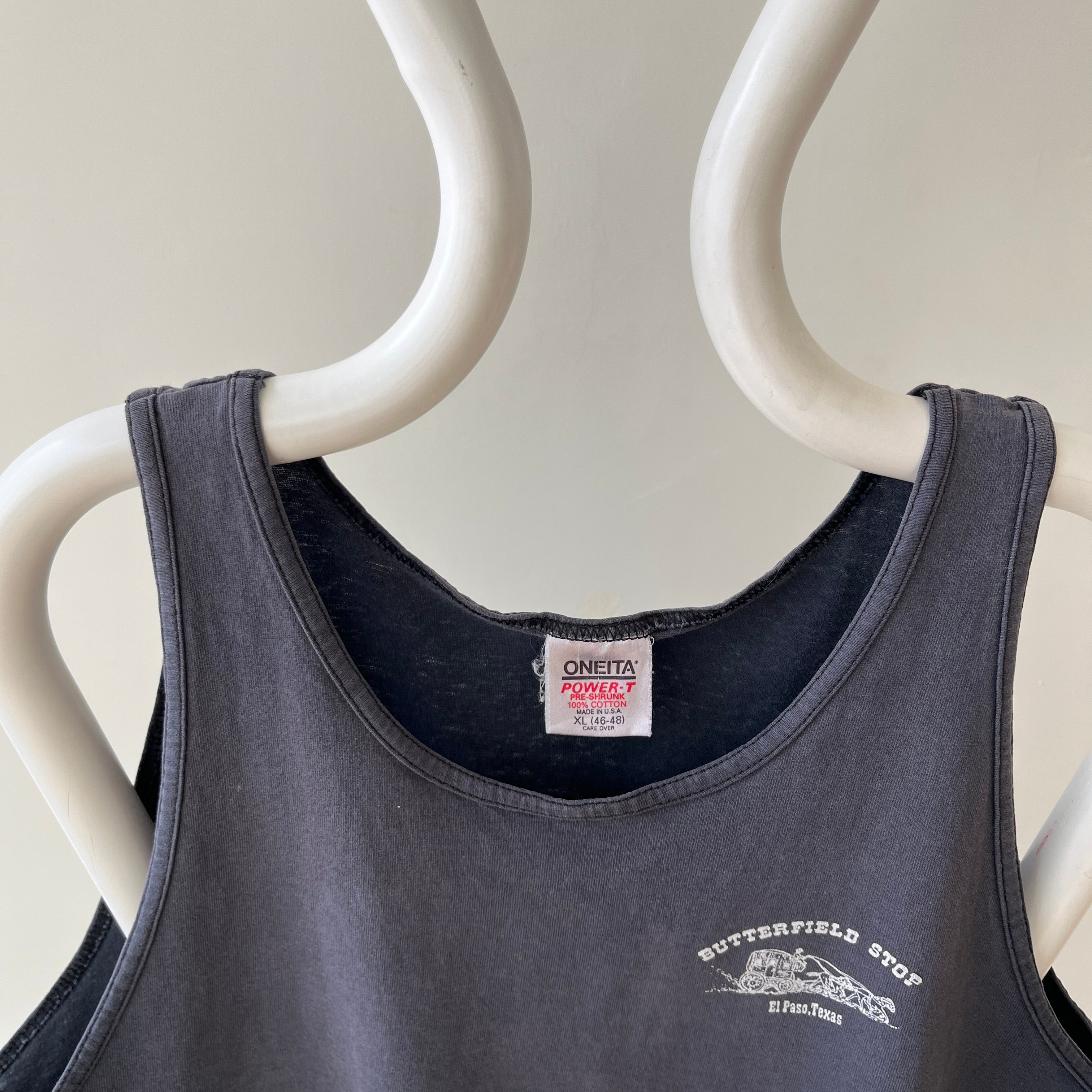 1990s Faded Black Butterfield Stop El Paso, Texas Tank Top