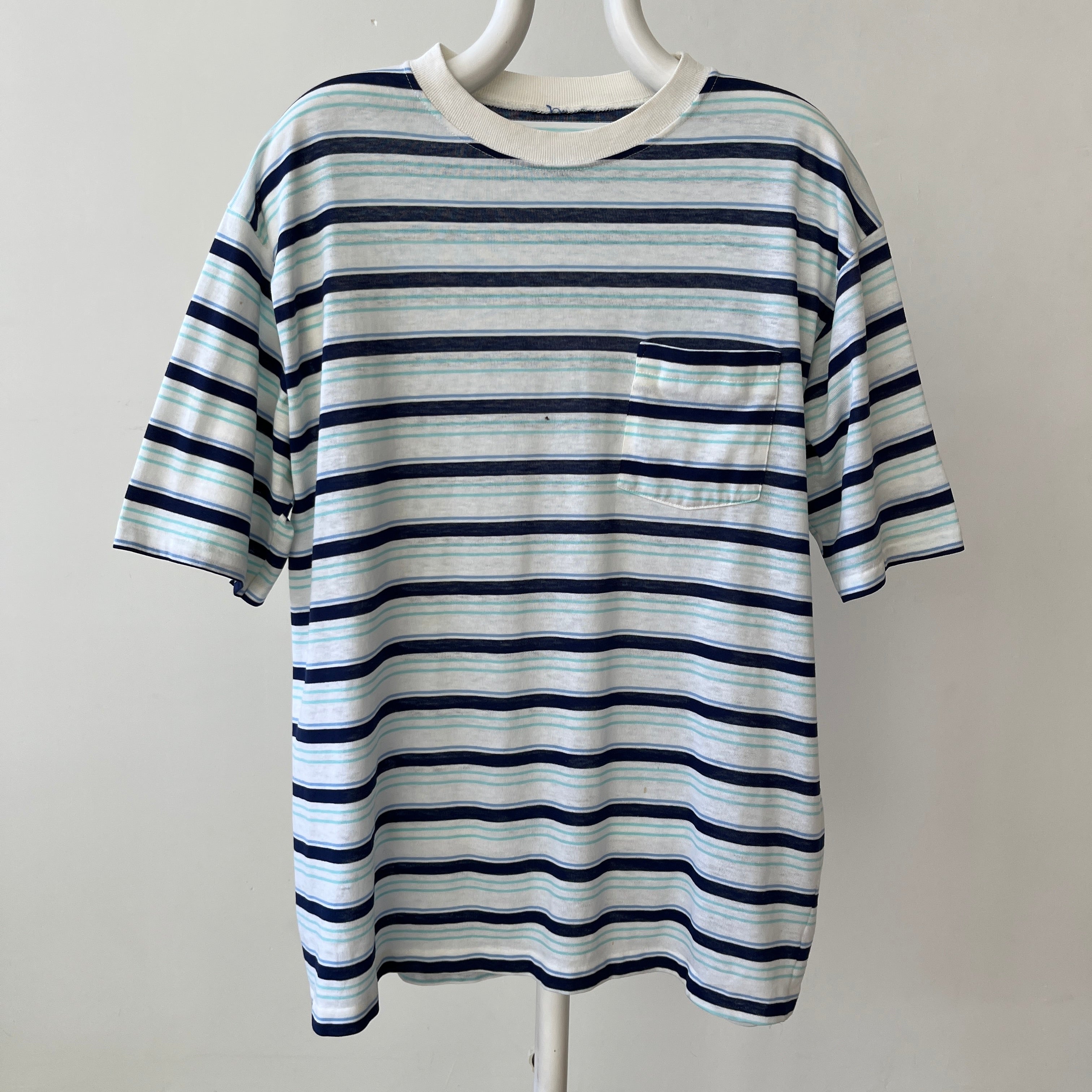 1970s/80s Blue Striped Pocket T Shirt