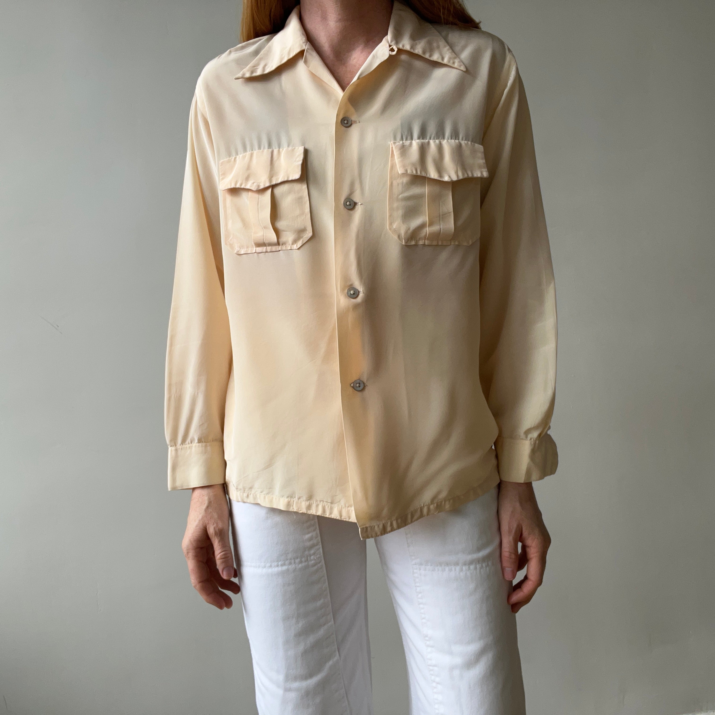 1950s Acetate Nylon Loop Collar Button Up Shirt - TINA COLLECTION