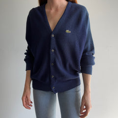 1960s Izod Lacoste Sun Faded Beyond!! Navy Cardigan with Hand Mending