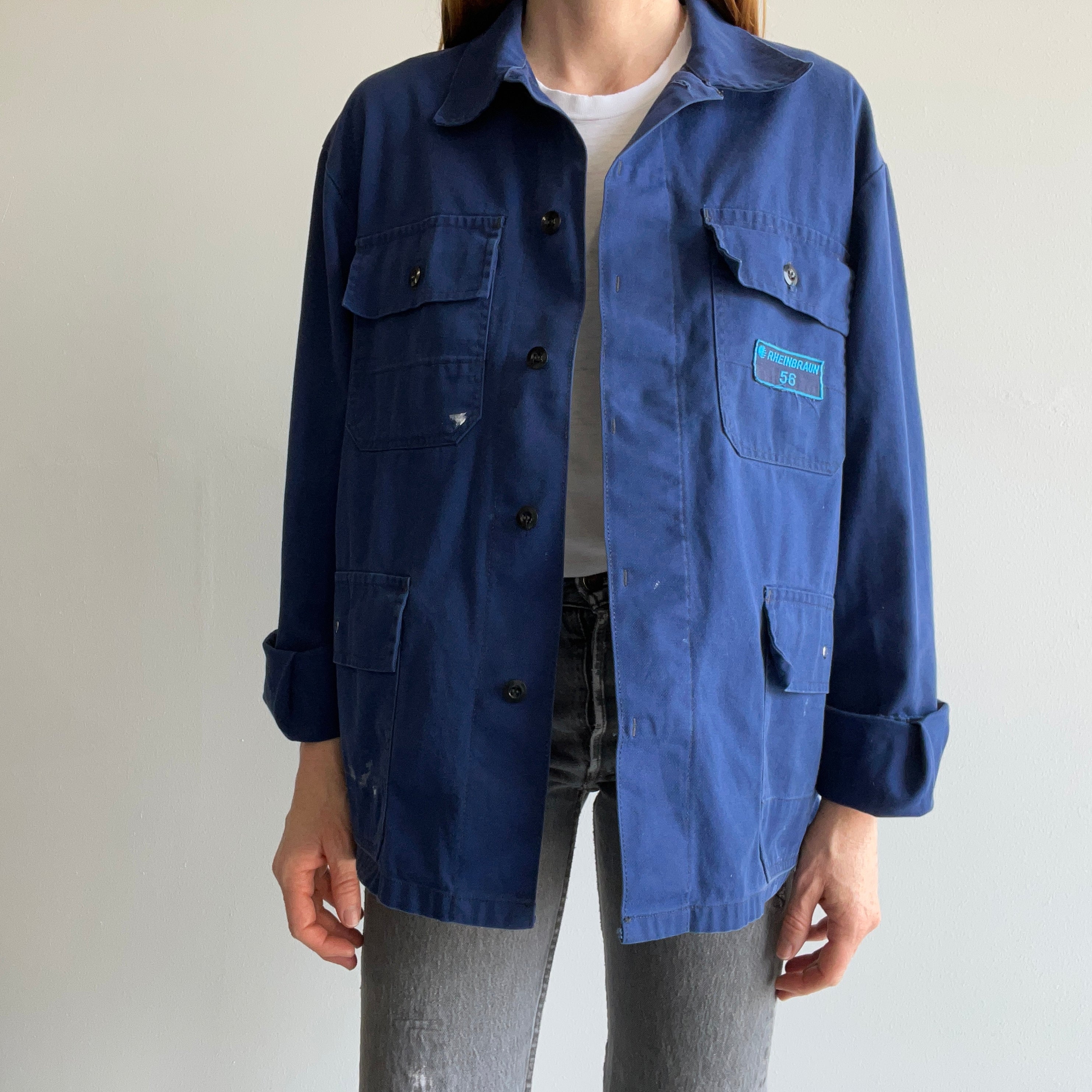 1990s Rheinbraun Button Chest Pocket Chore Coat with Paint Staining