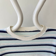 1970s/80s Blue Striped Pocket T Shirt