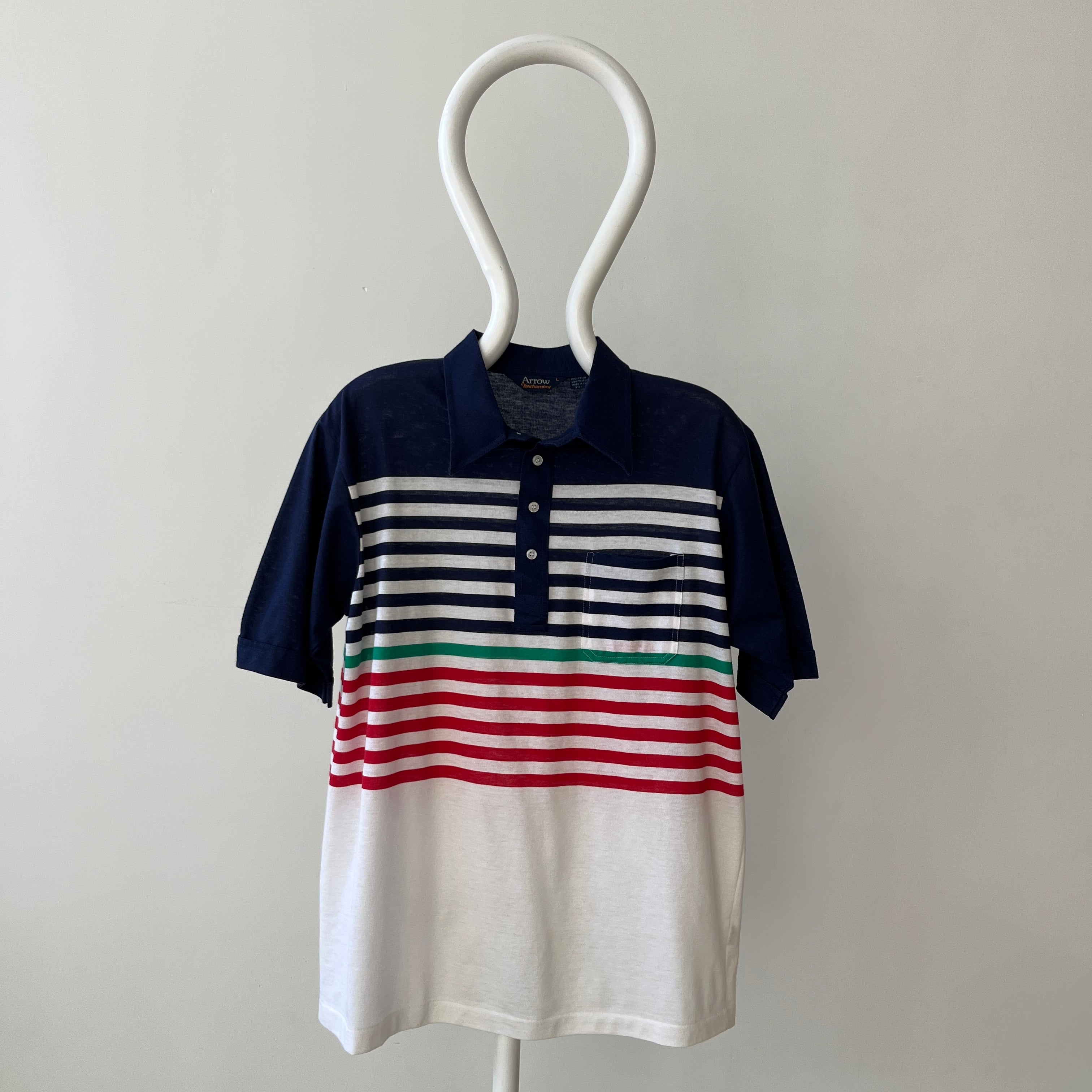 1990s Navy Striped Polo Style Shirt