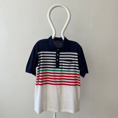 1990s Navy Striped Polo Style Shirt