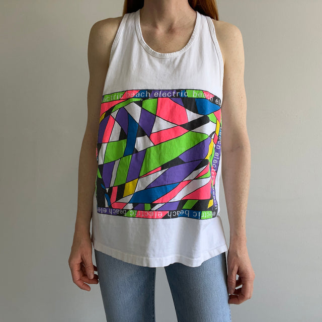 1980s Ultra Epic "Electric Beach" Tank Top with Scrunchie Back - WOWZA
