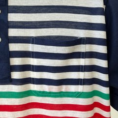 1990s Navy Striped Polo Style Shirt