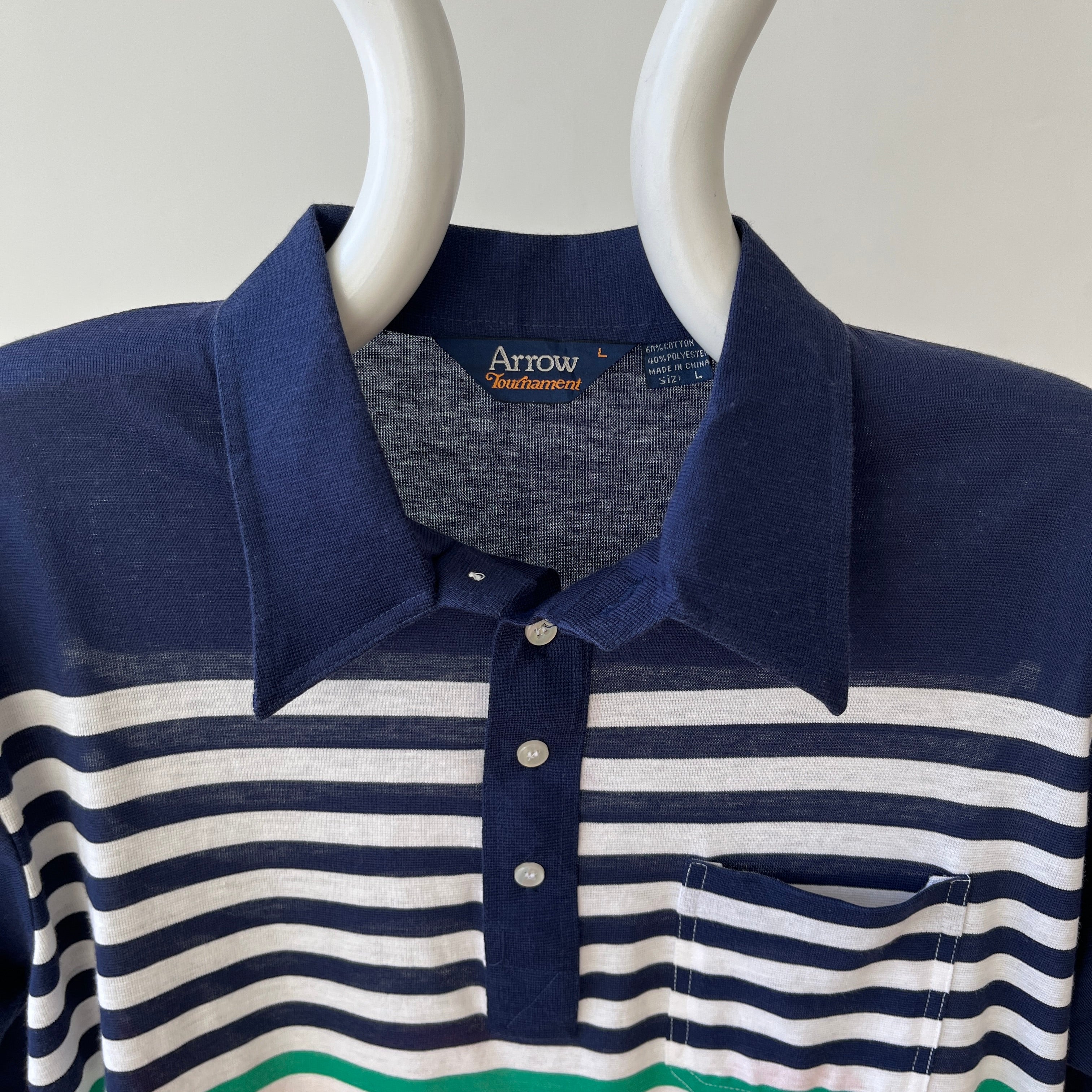 1990s Navy Striped Polo Style Shirt