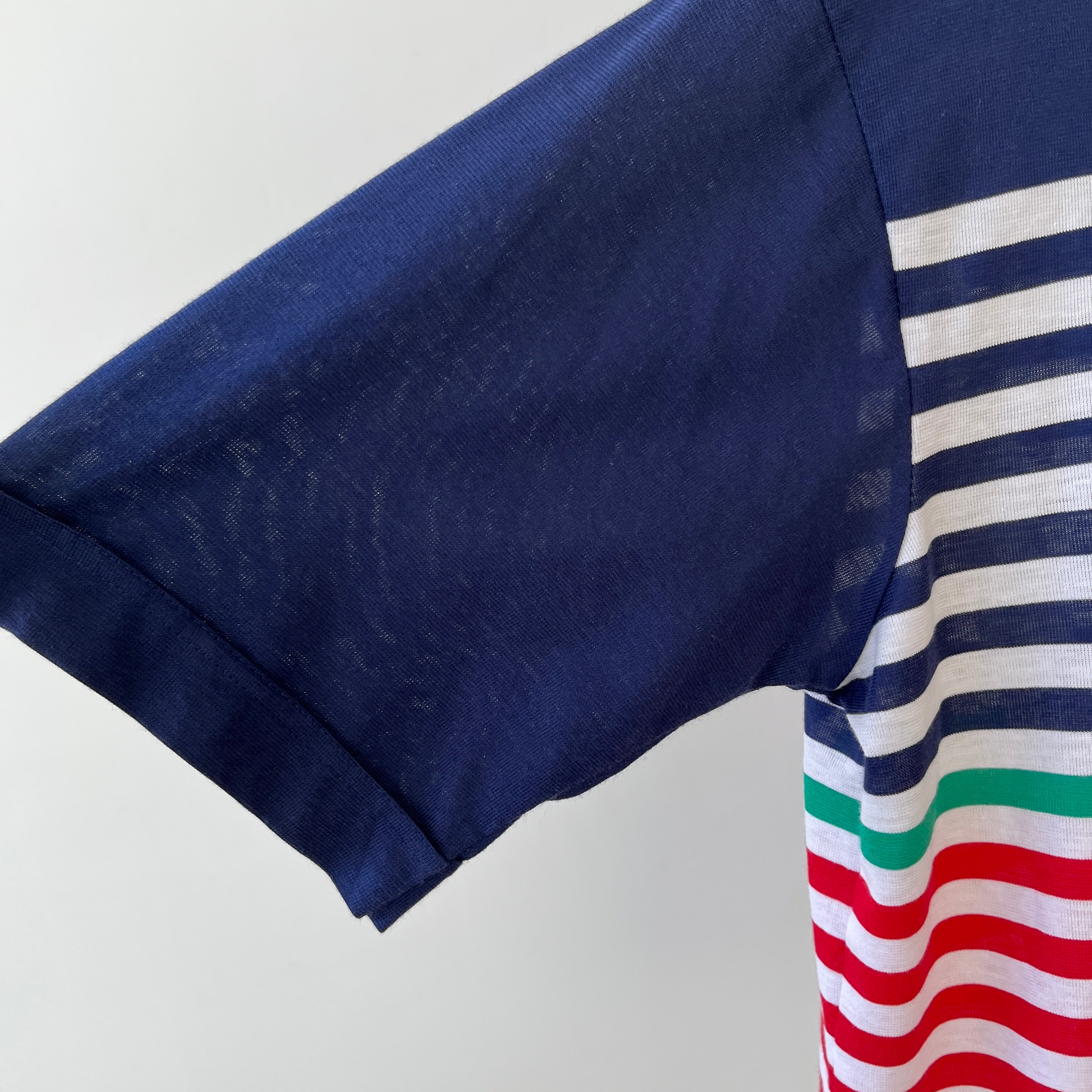 1990s Navy Striped Polo Style Shirt