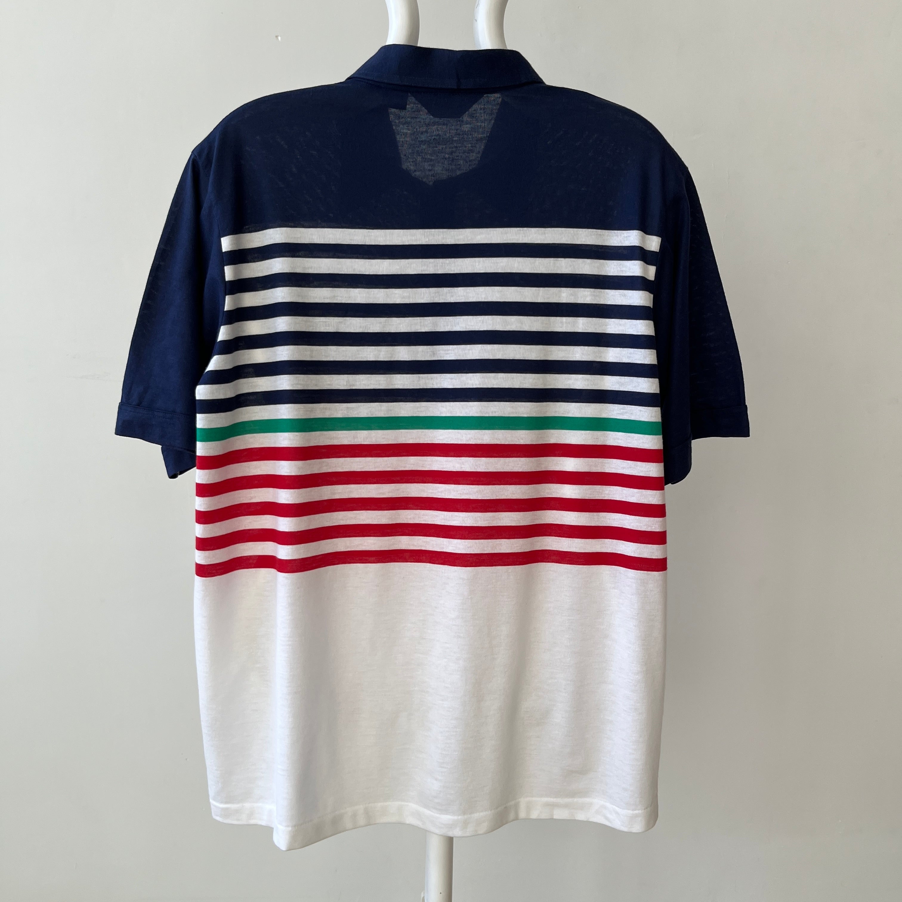 1990s Navy Striped Polo Style Shirt