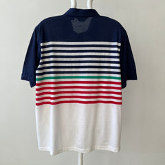1990s Navy Striped Polo Style Shirt