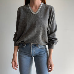 1970s Saks Fifth Ave Gray V-Neck Sweater