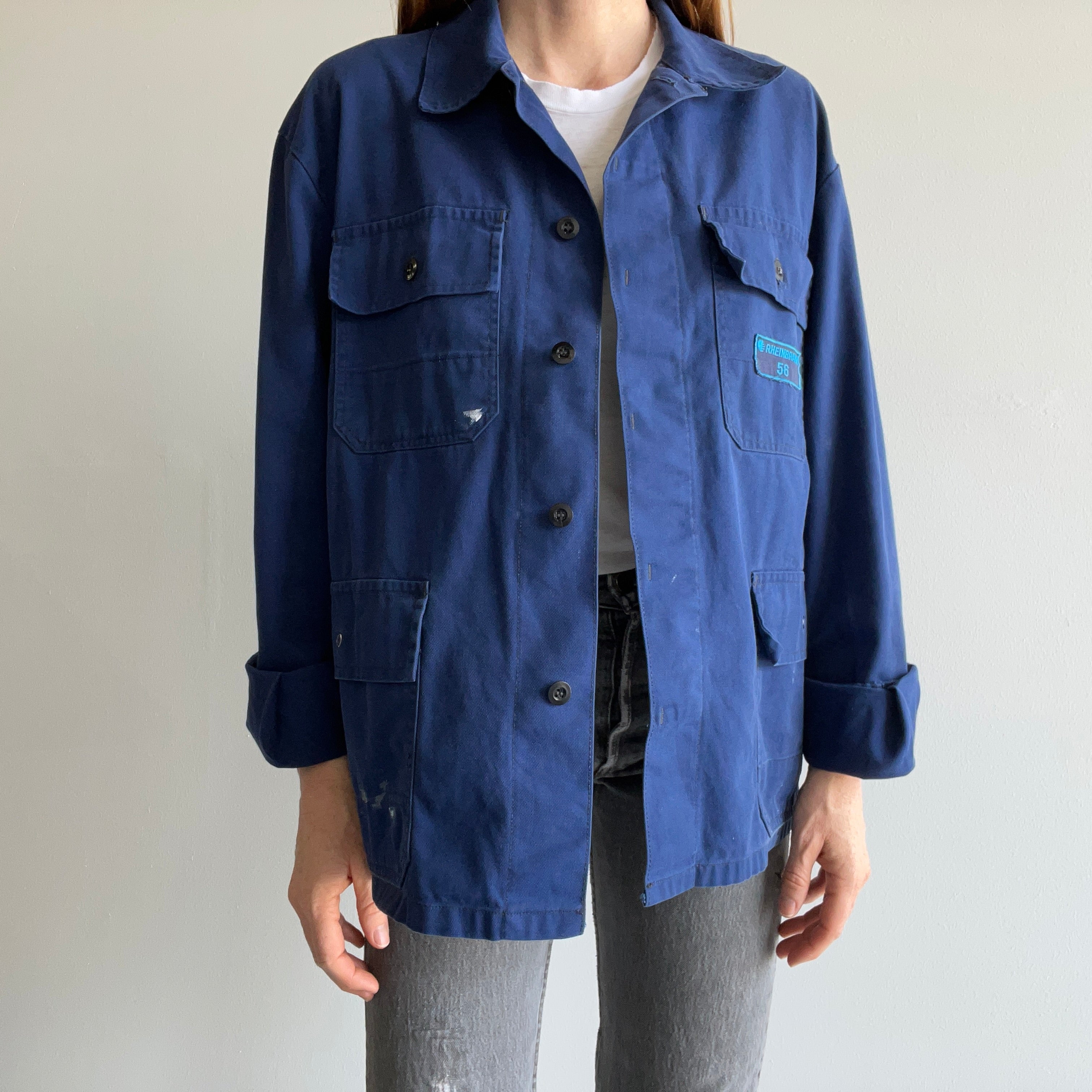 1990s Rheinbraun Button Chest Pocket Chore Coat with Paint Staining