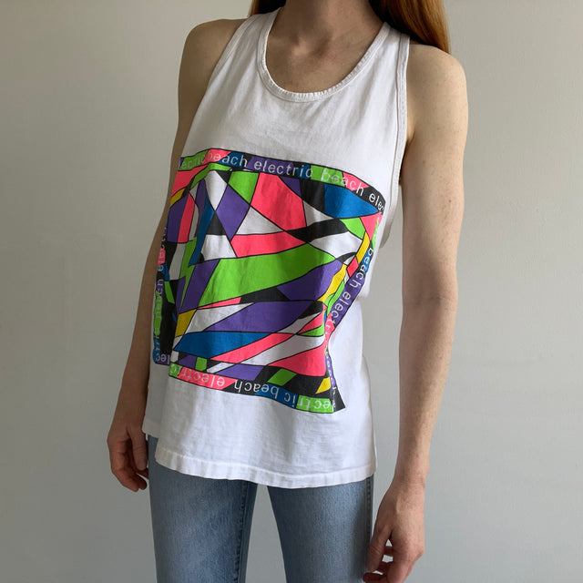 1980s Ultra Epic "Electric Beach" Tank Top with Scrunchie Back - WOWZA