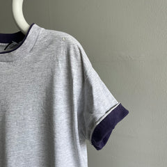 1980s Signal Brand Two Tone Roll Up Sleeve Blank Cotton T-SHirt