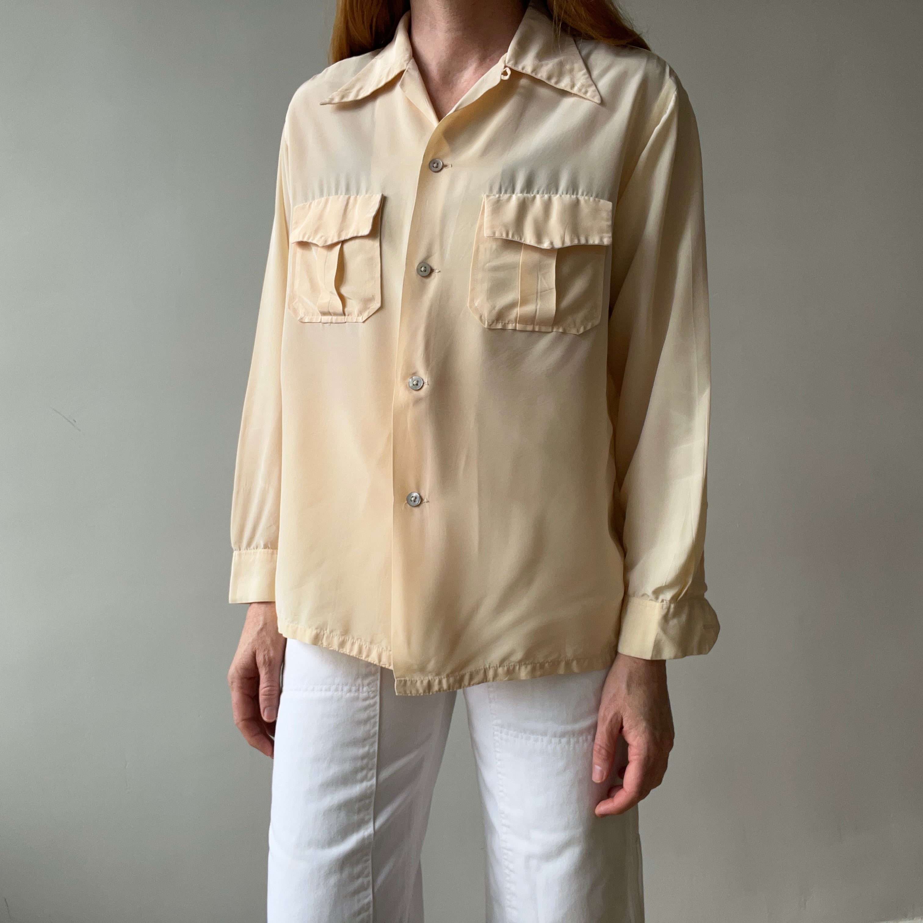 1950s Acetate Nylon Loop Collar Button Up Shirt - TINA COLLECTION