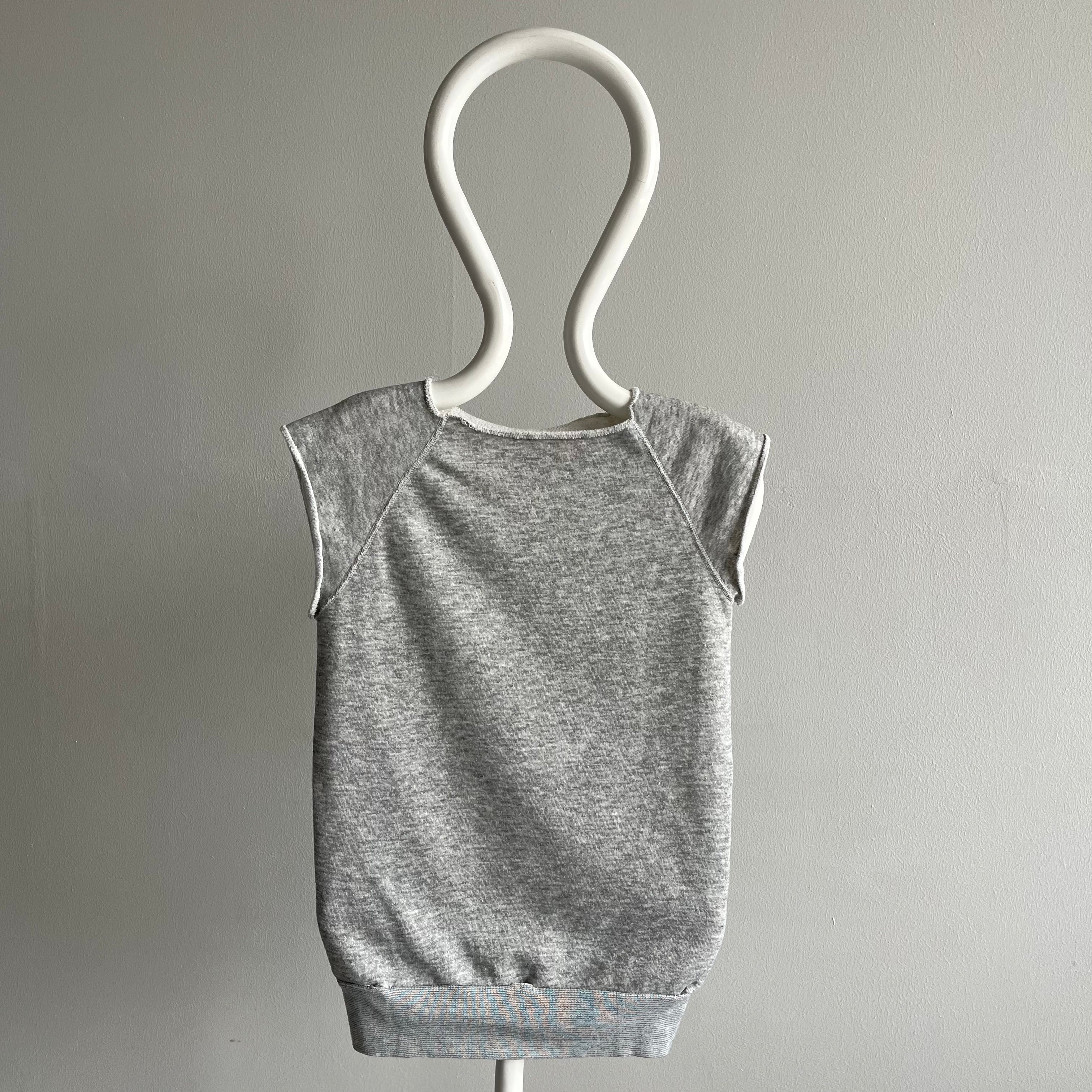 1970s Blank Gray Warm Up Muscle Shirt - Holes