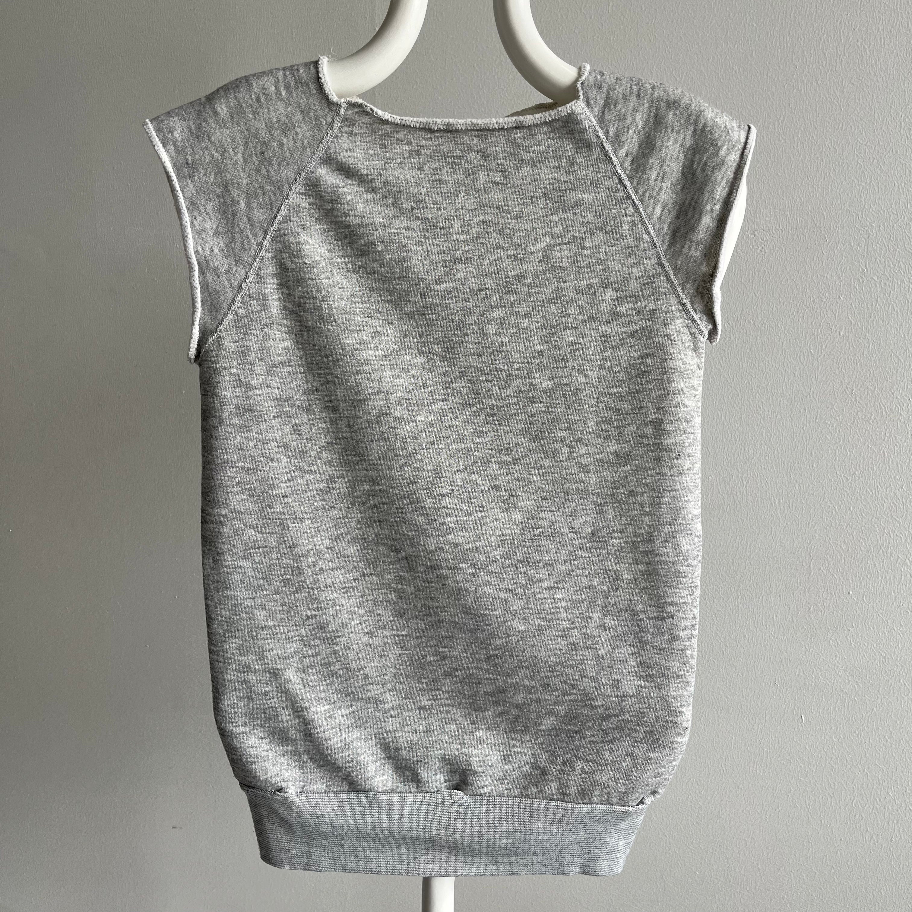 1970s Blank Gray Warm Up Muscle Shirt - Holes