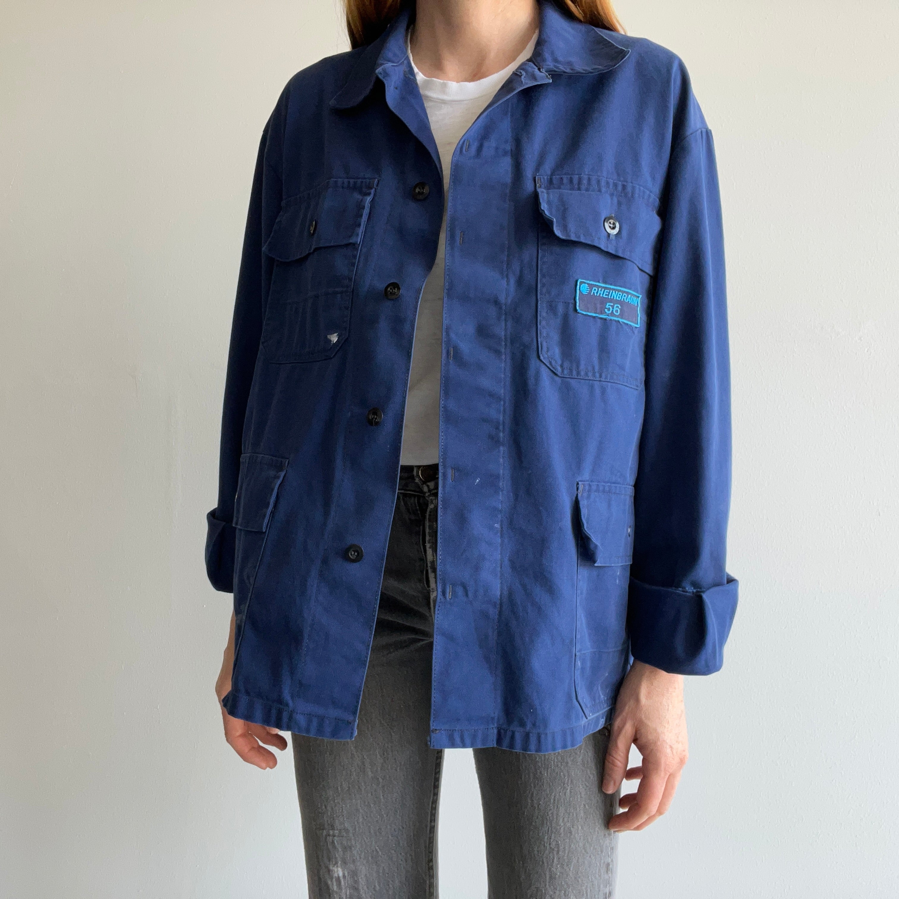 1990s Rheinbraun Button Chest Pocket Chore Coat with Paint Staining