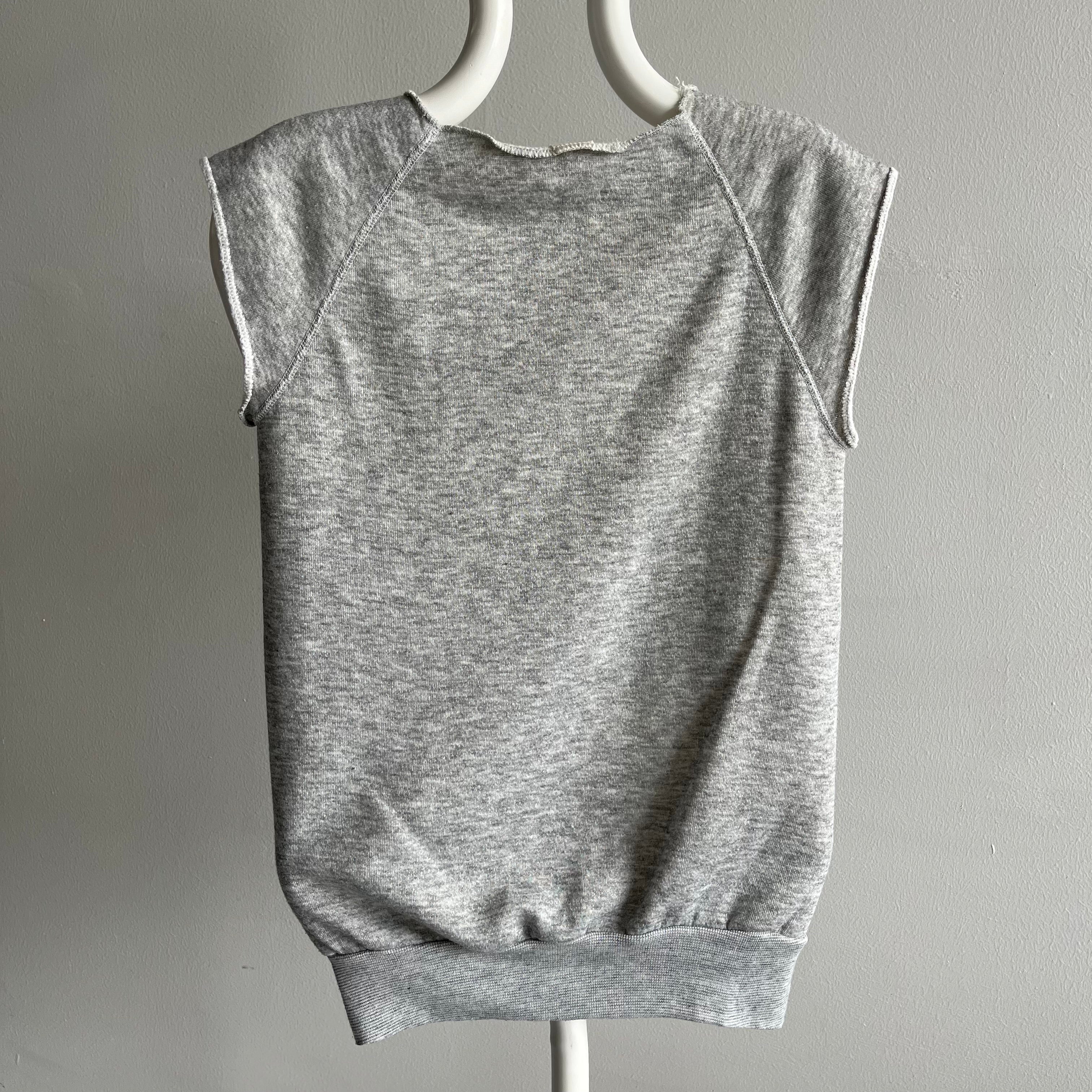 1970s Blank Gray Warm Up Muscle Shirt - Holes