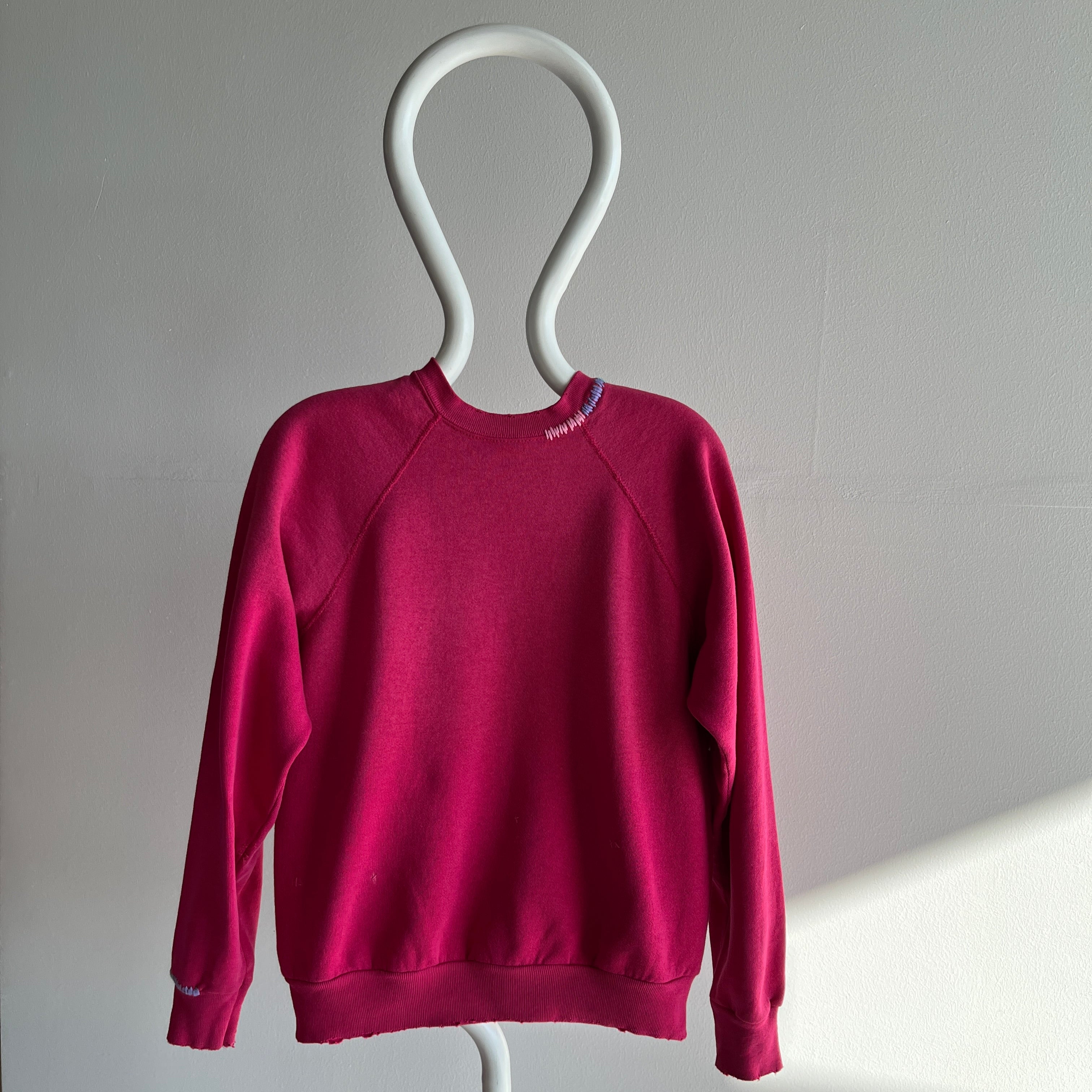 1980s DIY Hand Mended Tattered Hot Pink Sweatshirt