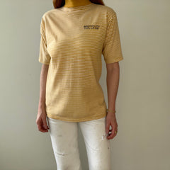 1980s Brooklyn College Mustard Yellow Striped Mock Neck T Shirt