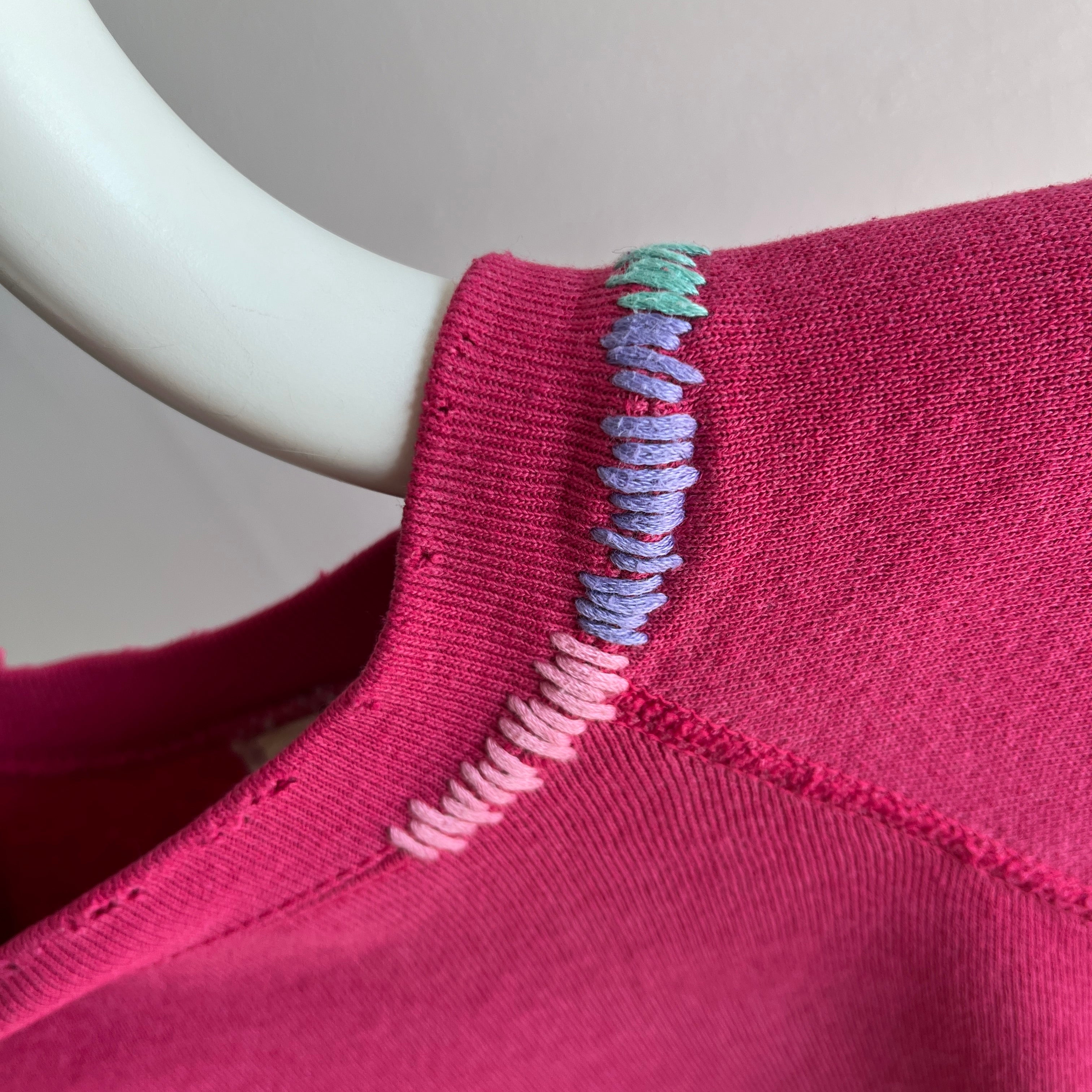 1980s DIY Hand Mended Tattered Hot Pink Sweatshirt