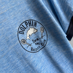 1970s Tissue Paper Thin and Shredded Dolphin Swim and Racquet Club Ring T-Shirt