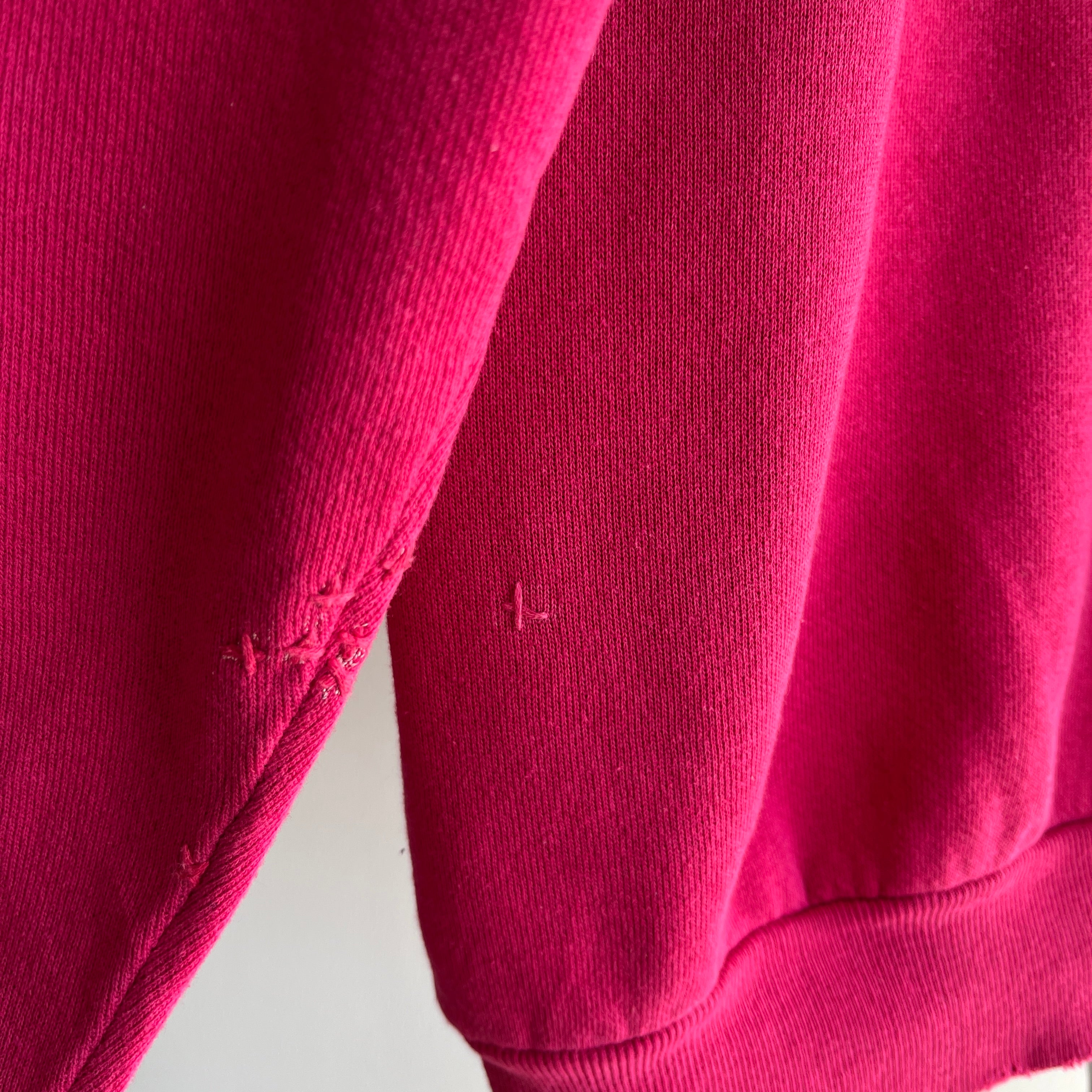 1980s DIY Hand Mended Tattered Hot Pink Sweatshirt