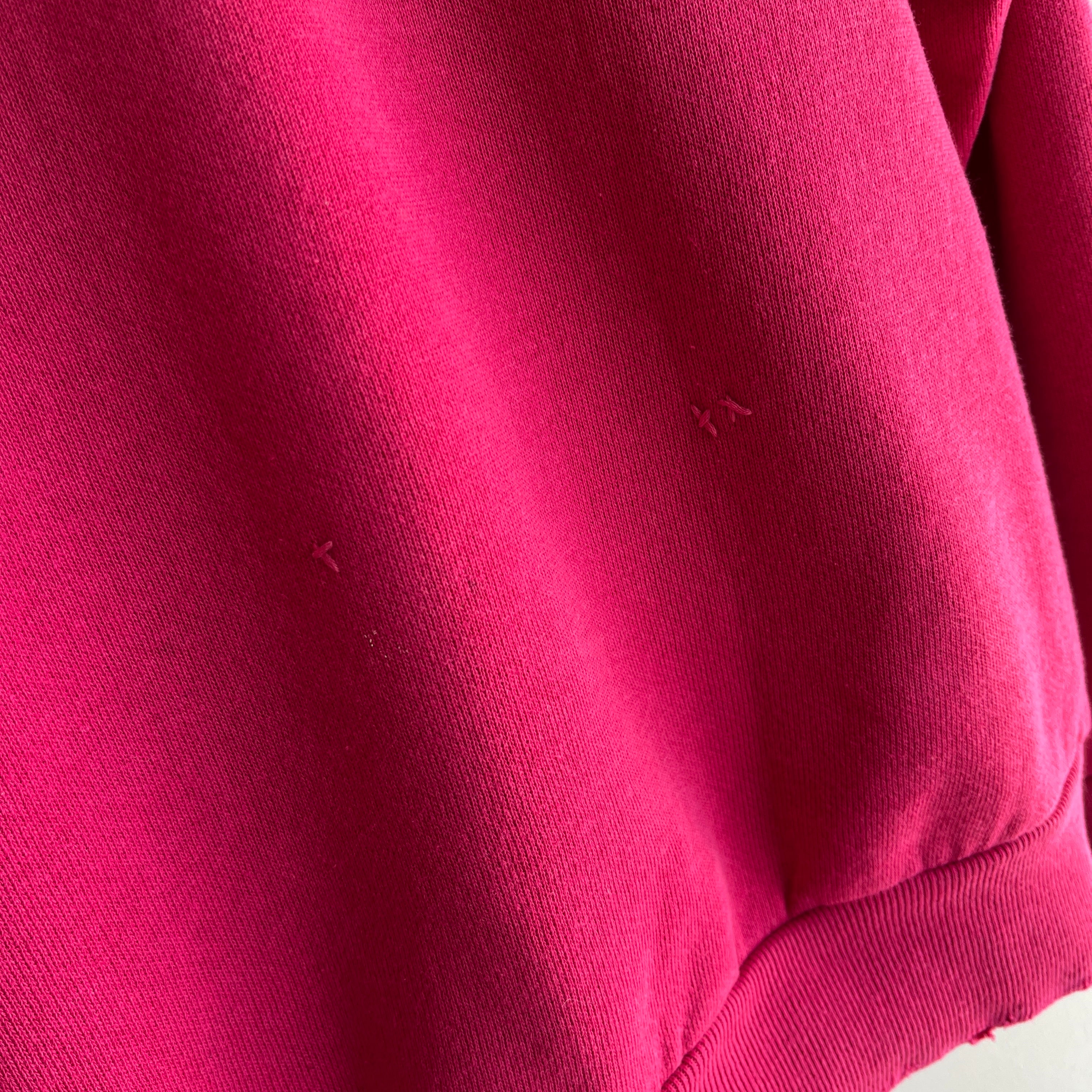 1980s DIY Hand Mended Tattered Hot Pink Sweatshirt