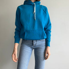 1980s Barely/Never? Worn Turquoise Pullover Hoodie