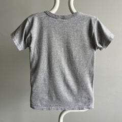 1970/80s Blank Gray USA Made Champion Brand Cotton T-Shirt with Rolled Neck